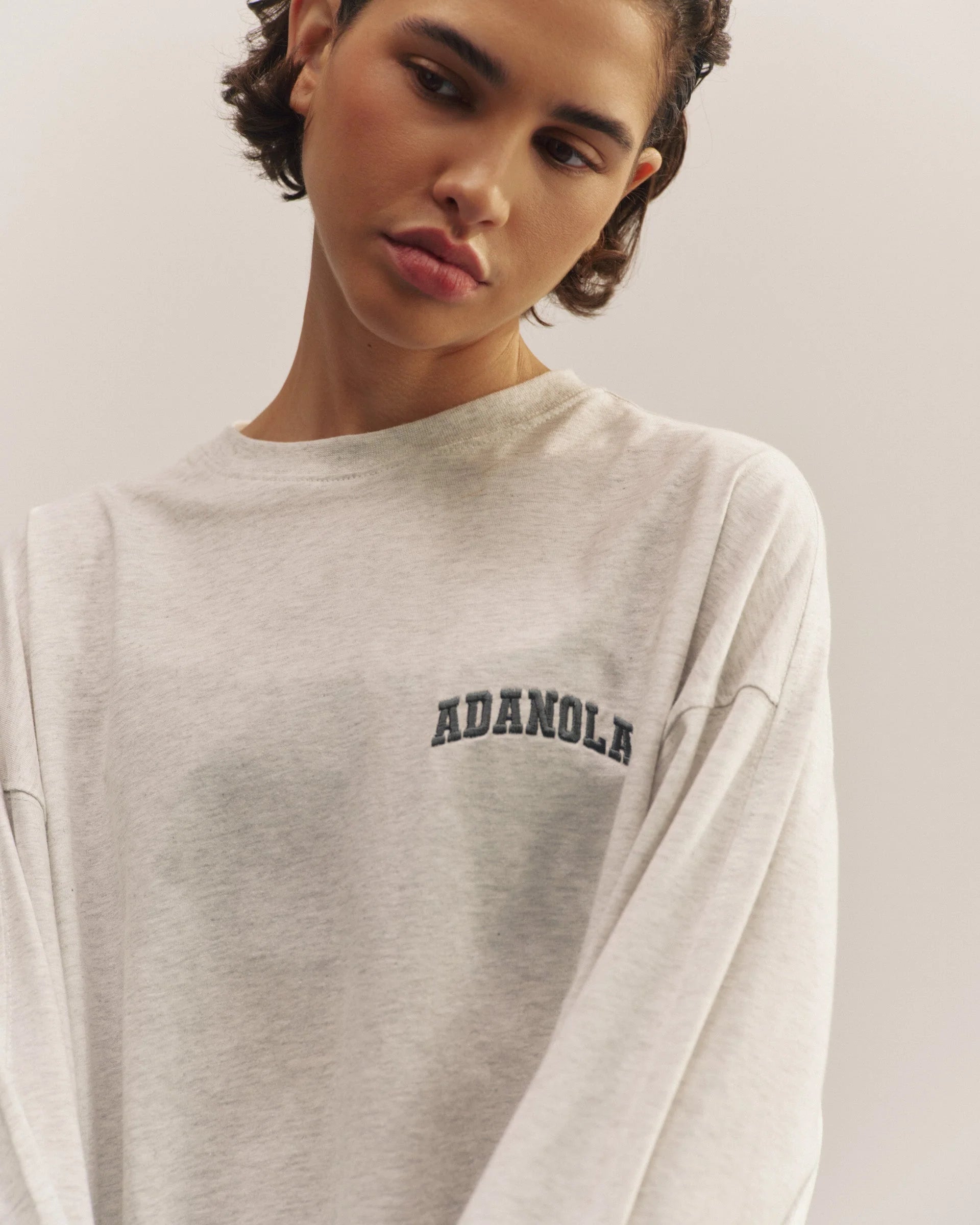 Varsity Long Sleeve Oversized T-Shirt - Light Grey Melange/Graphite Grey