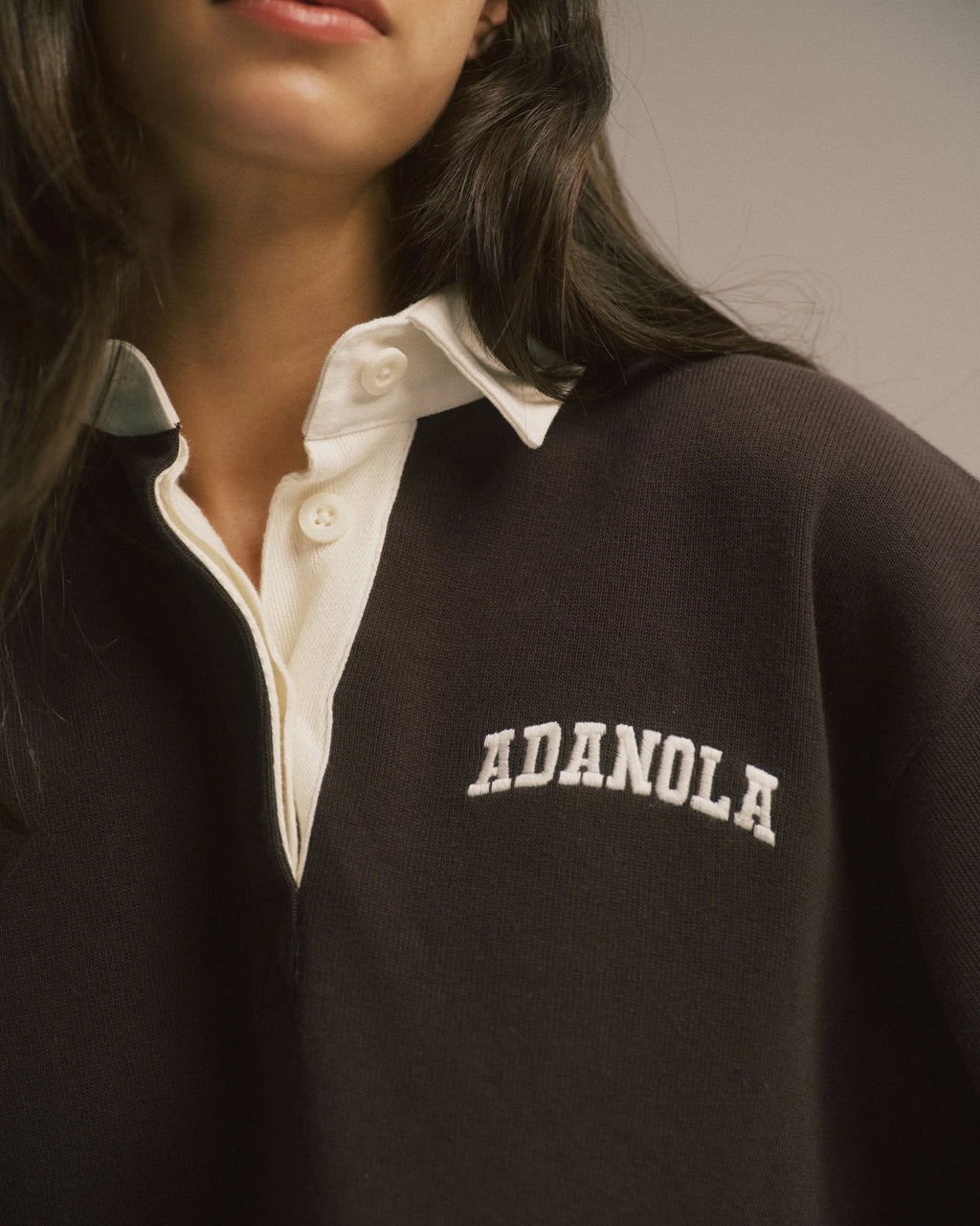 Varsity Oversized Rugby Top - Coffee Bean
