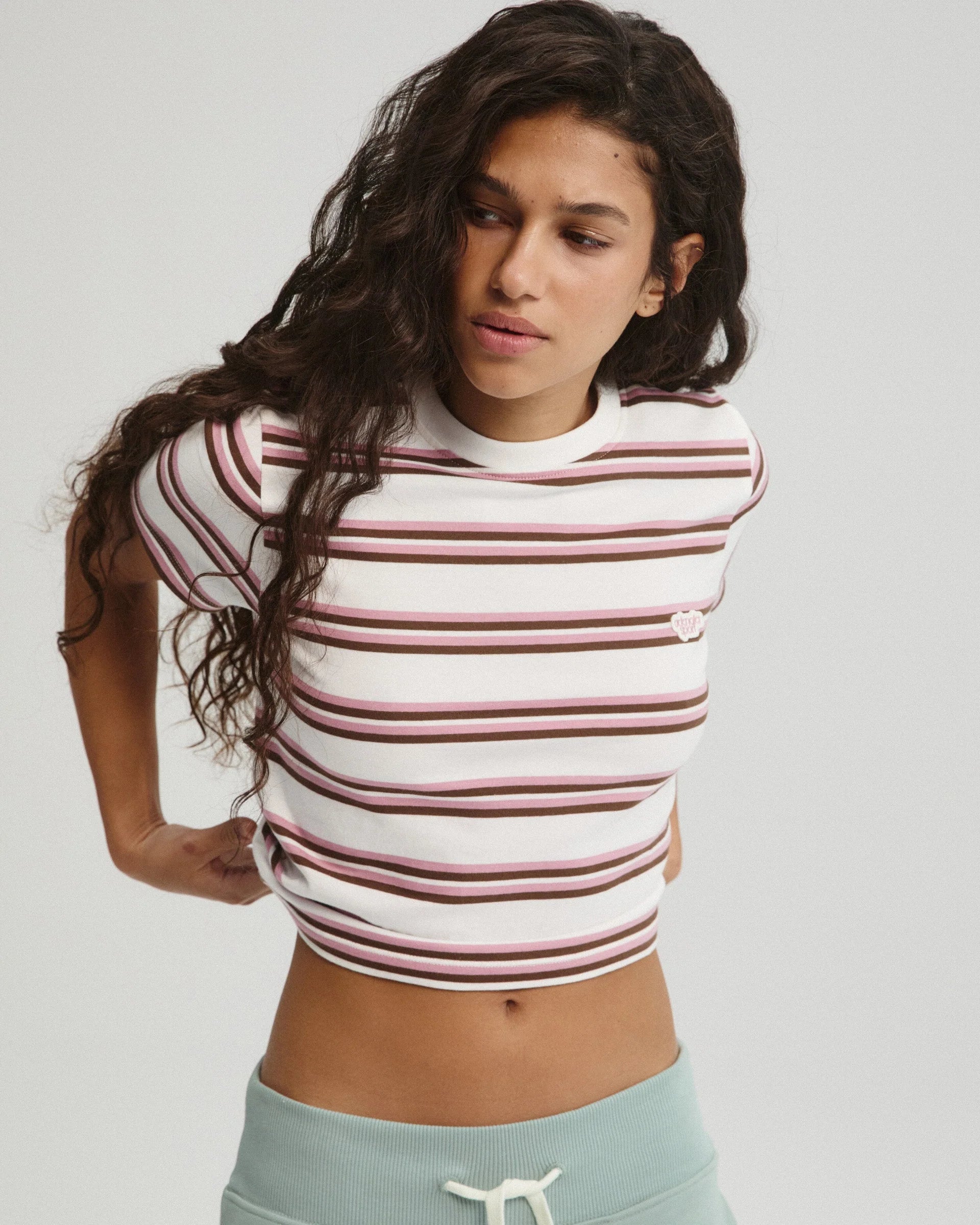 Stripe Branded Classic T-shirt - Dusty Pink/Marshmallow White