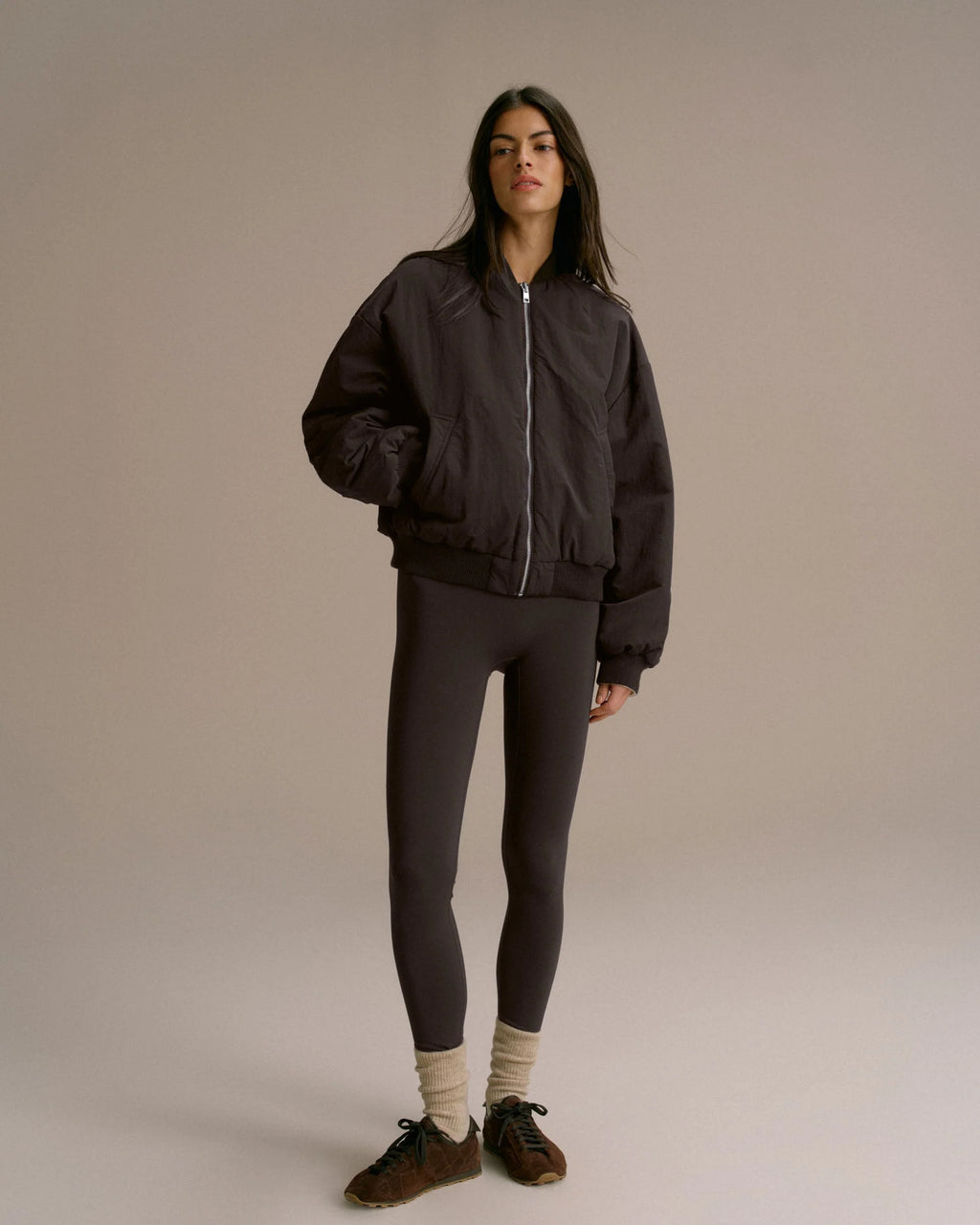 Drop Shoulder Reversible Bomber Jacket - Coffee Bean/Marshmallow White