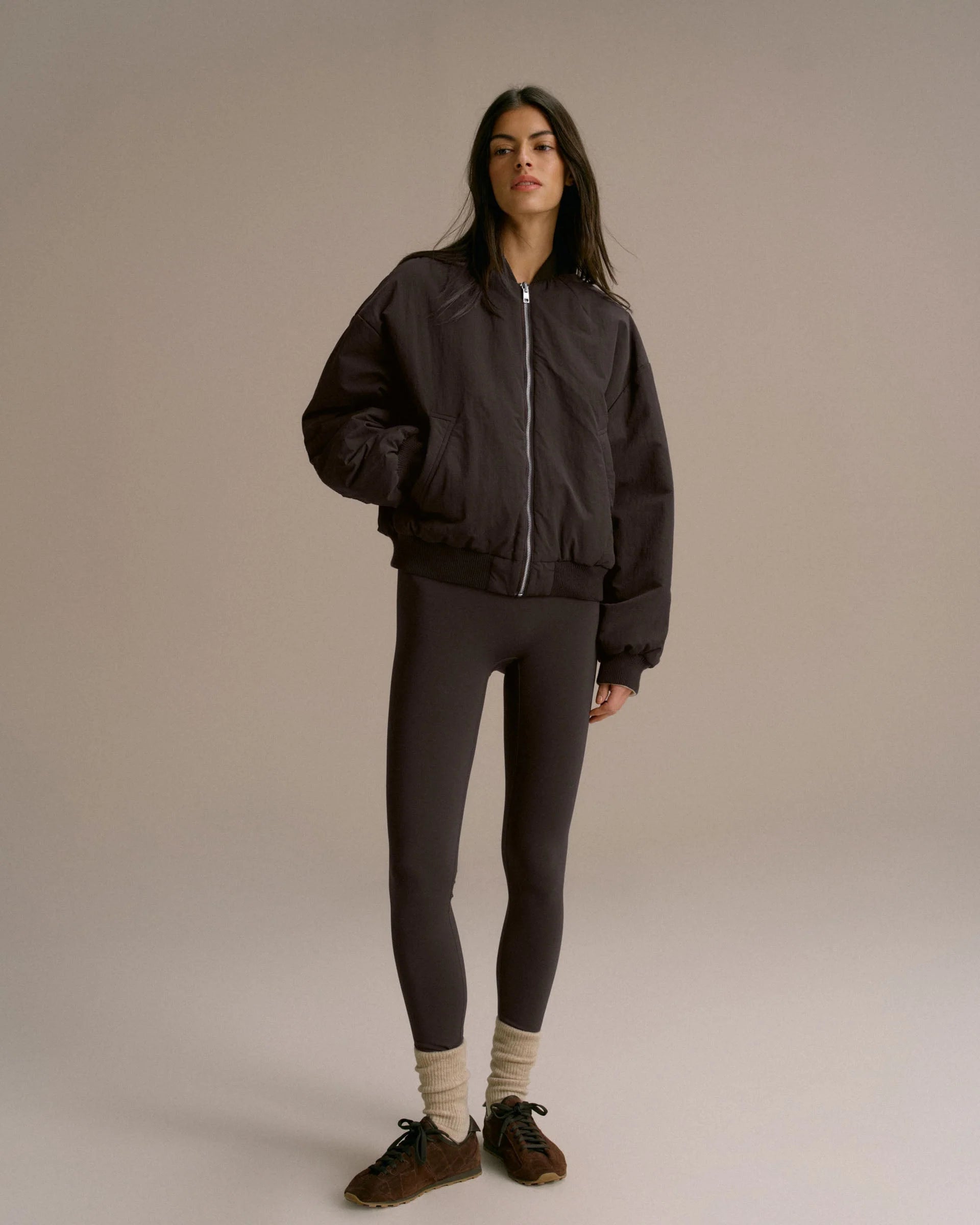 Drop Shoulder Reversible Bomber Jacket - Coffee Bean/Marshmallow White