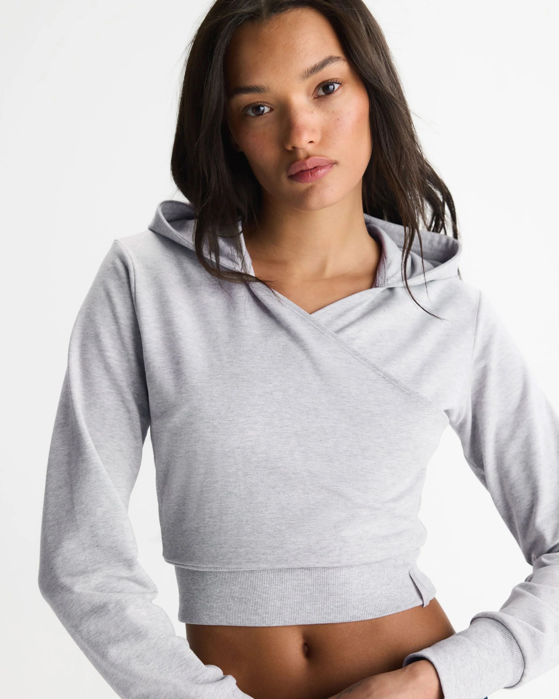 Wrap Modal Hoodie Top - Light Grey Melange