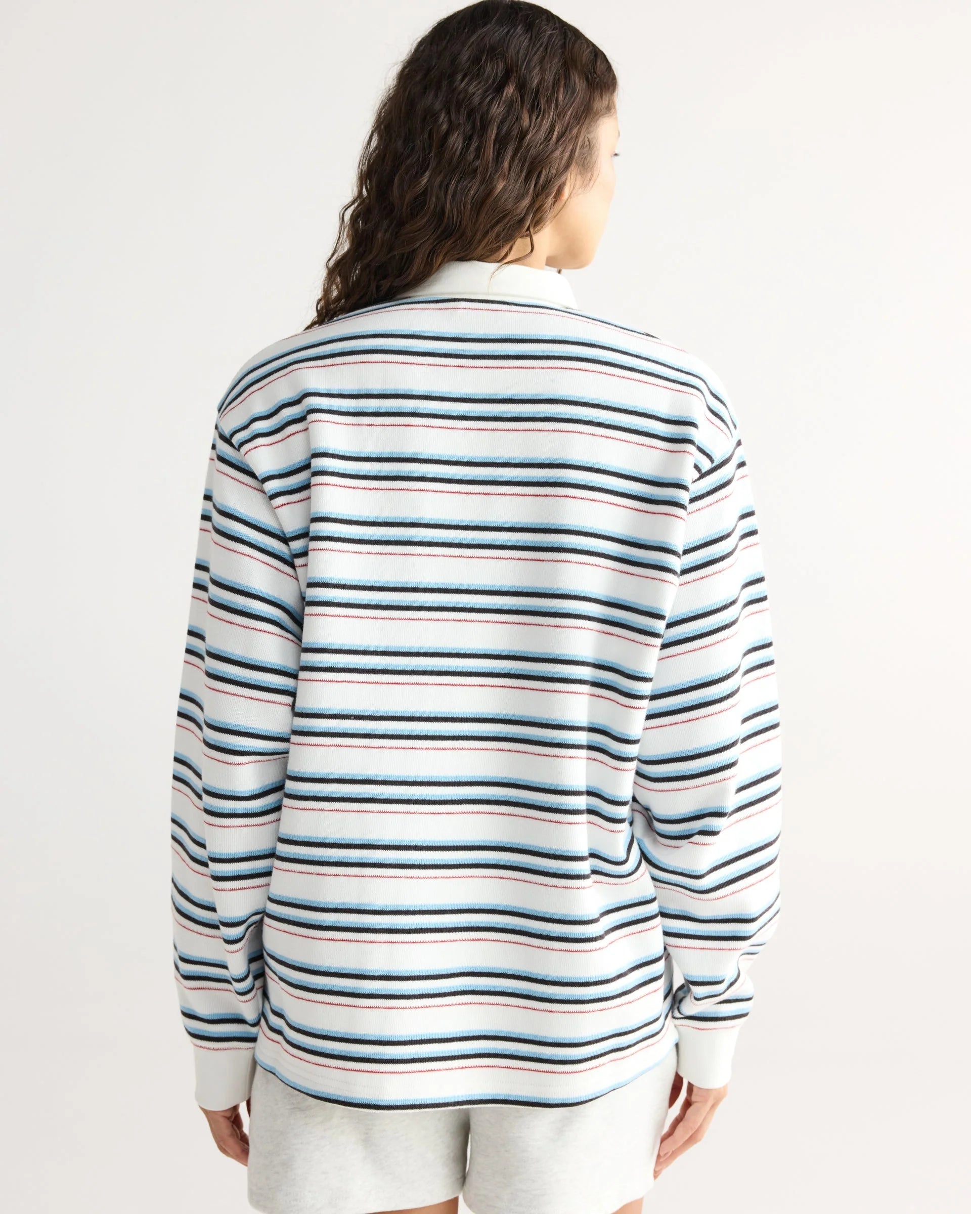 Varsity Oversized Stripe Rugby Sweatshirt - Airy Blue/Marshmallow White
