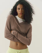 V-Neck Double Layered Top - Dusty Brown/White