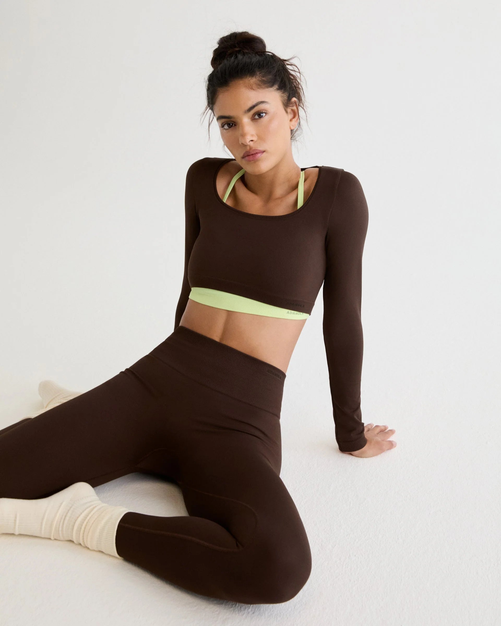 Classic Seamless Open Back Long Sleeve Top - Chocolate Brown