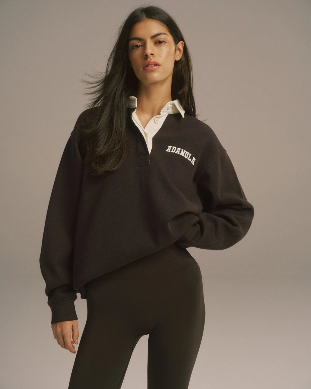 Varsity Oversized Rugby Top - Coffee Bean