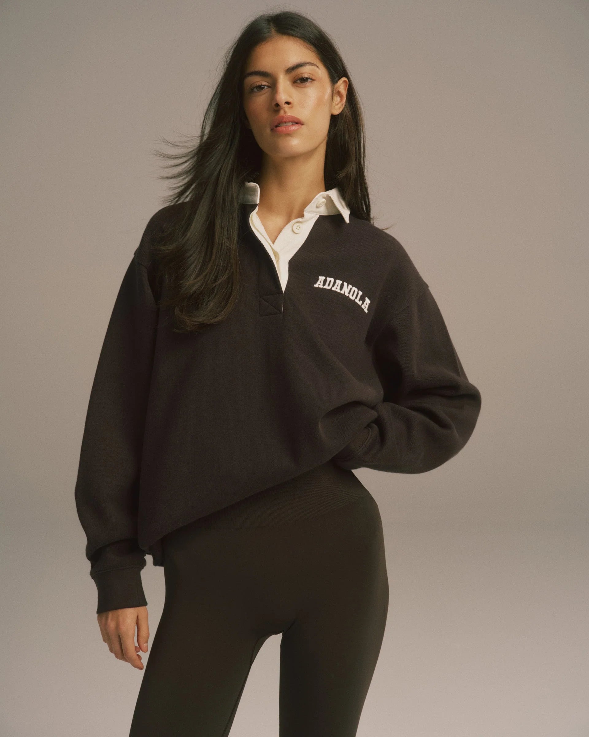 Varsity Oversized Rugby Top - Coffee Bean