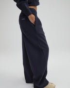 Ribbed Panel Barrel Leg Sweatpants - Midnight Blue