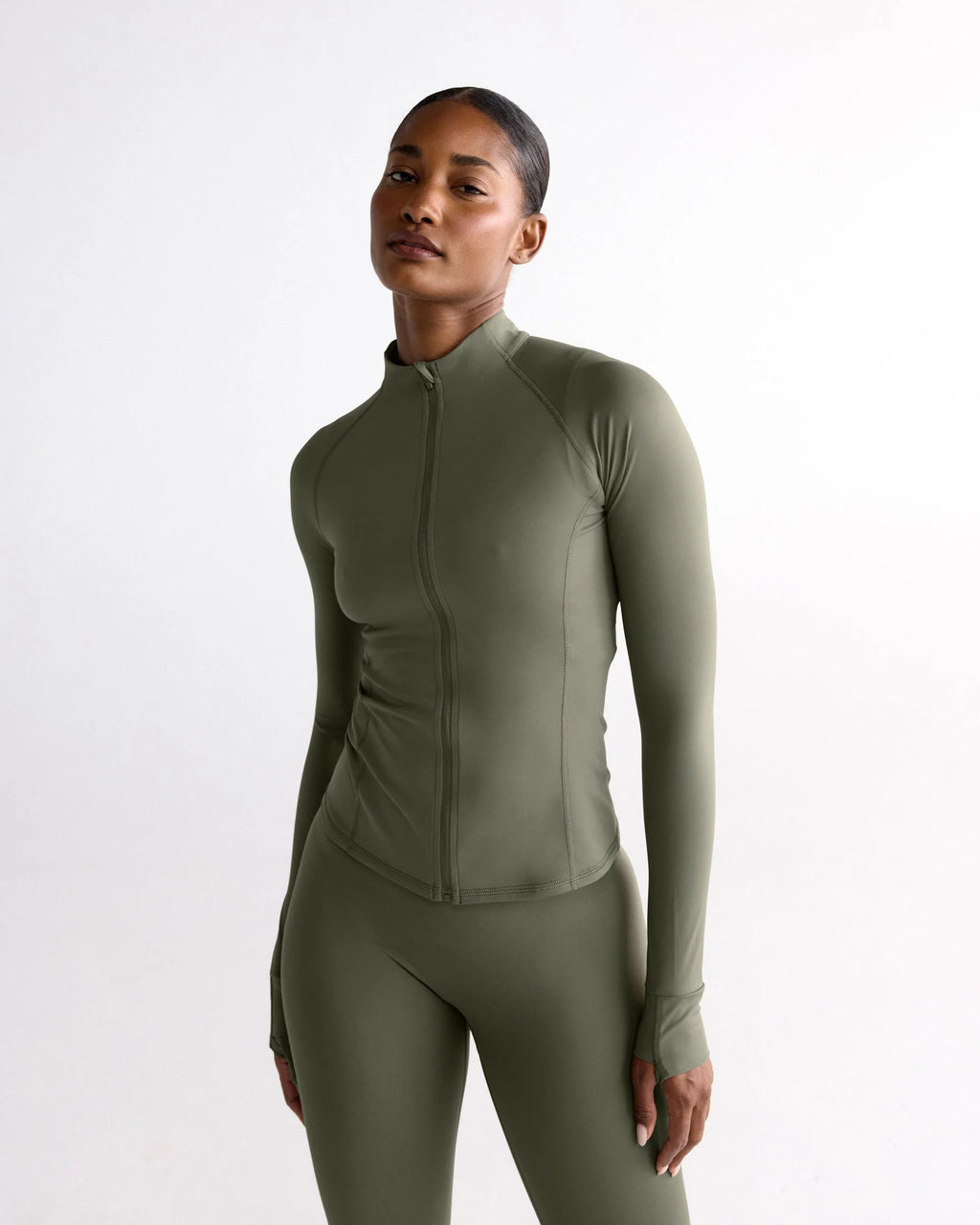 Ultimate Long Sleeve Zip Up Top - Olive Green