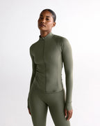 Ultimate Long Sleeve Zip Up Top - Olive Green