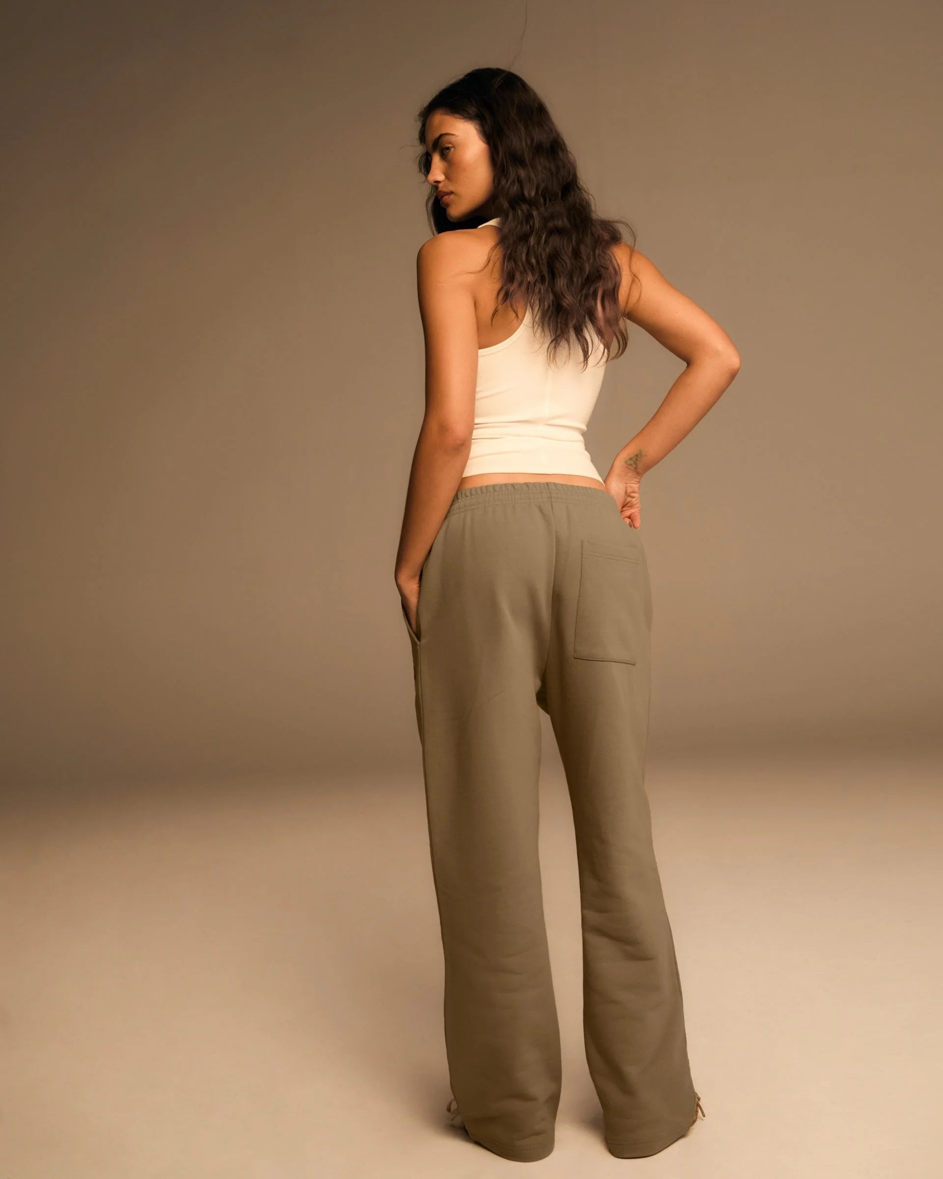 Varsity Straight Leg Sweatpants - Khaki Beige