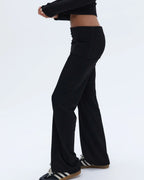Rib Fold Over Pants - Black