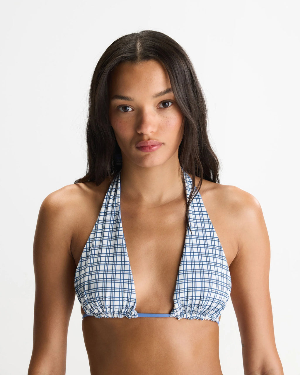 Reversible Triangle Tie Bikini Top - Blossom Blue/White