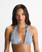 Reversible Triangle Tie Bikini Top - Blossom Blue/White
