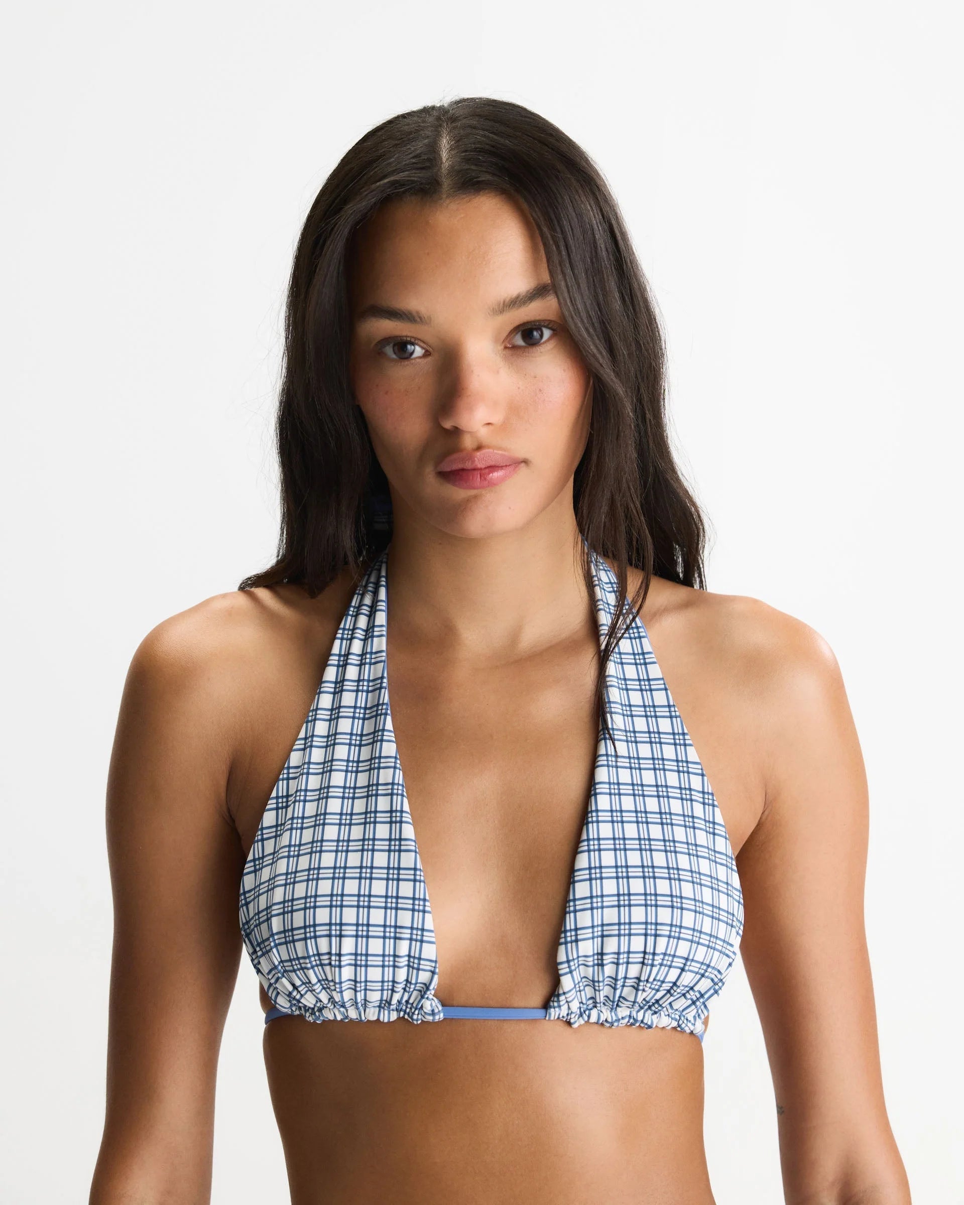 Reversible Triangle Tie Bikini Top - Blossom Blue/White