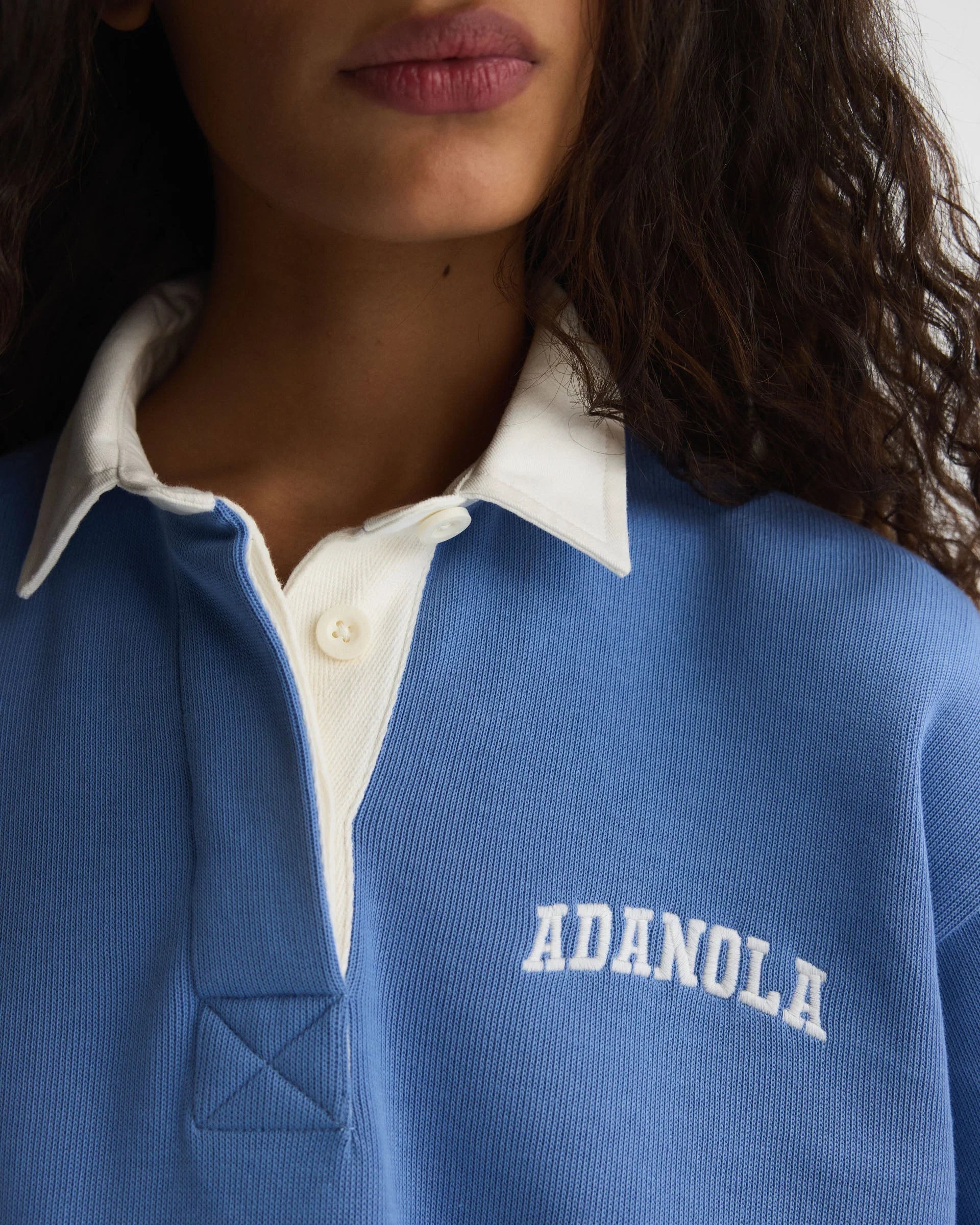 Varsity Oversized Rugby Top - Blossom Blue/Marshmallow White