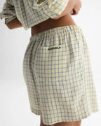 Checked Linen Blend Shorts - Buttercream