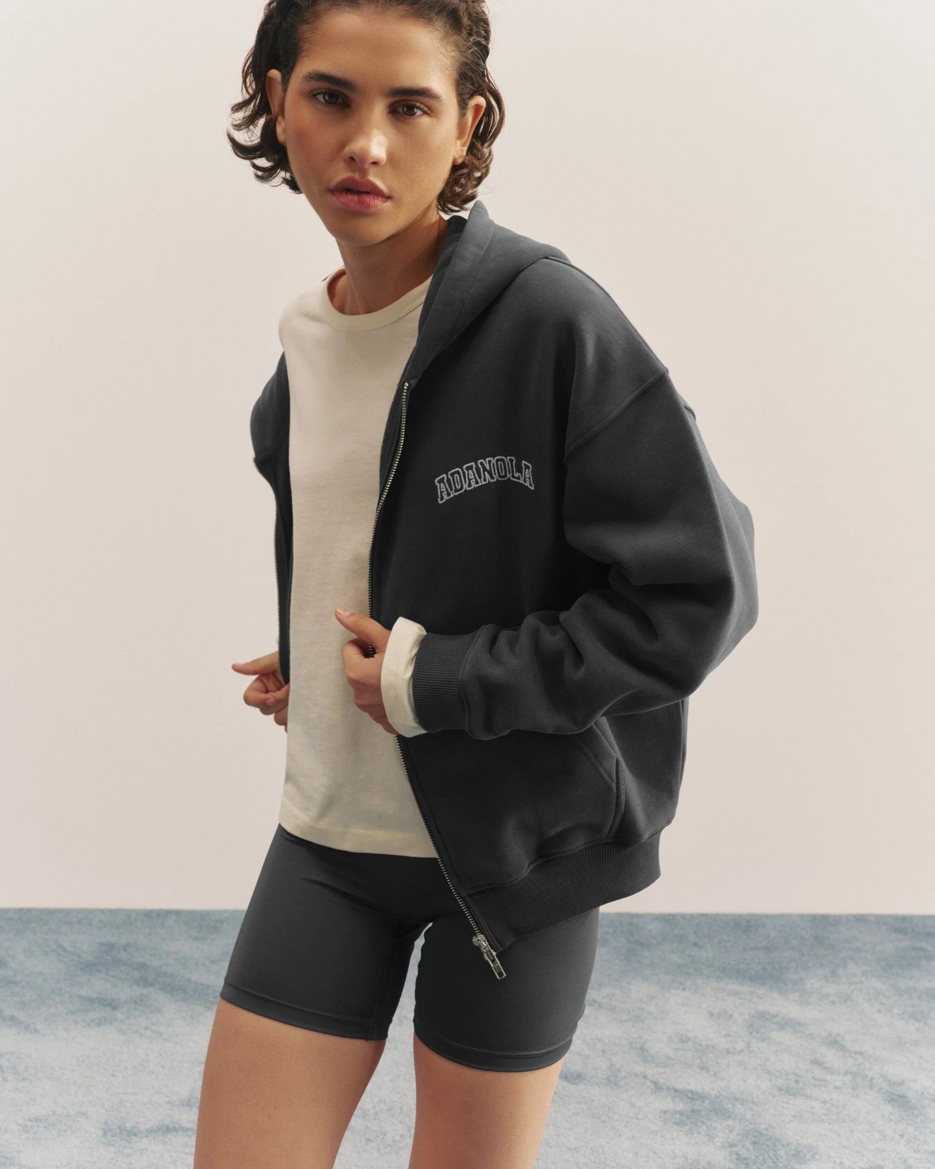 Varsity Relaxed Full Zip Hoodie - Graphite Grey