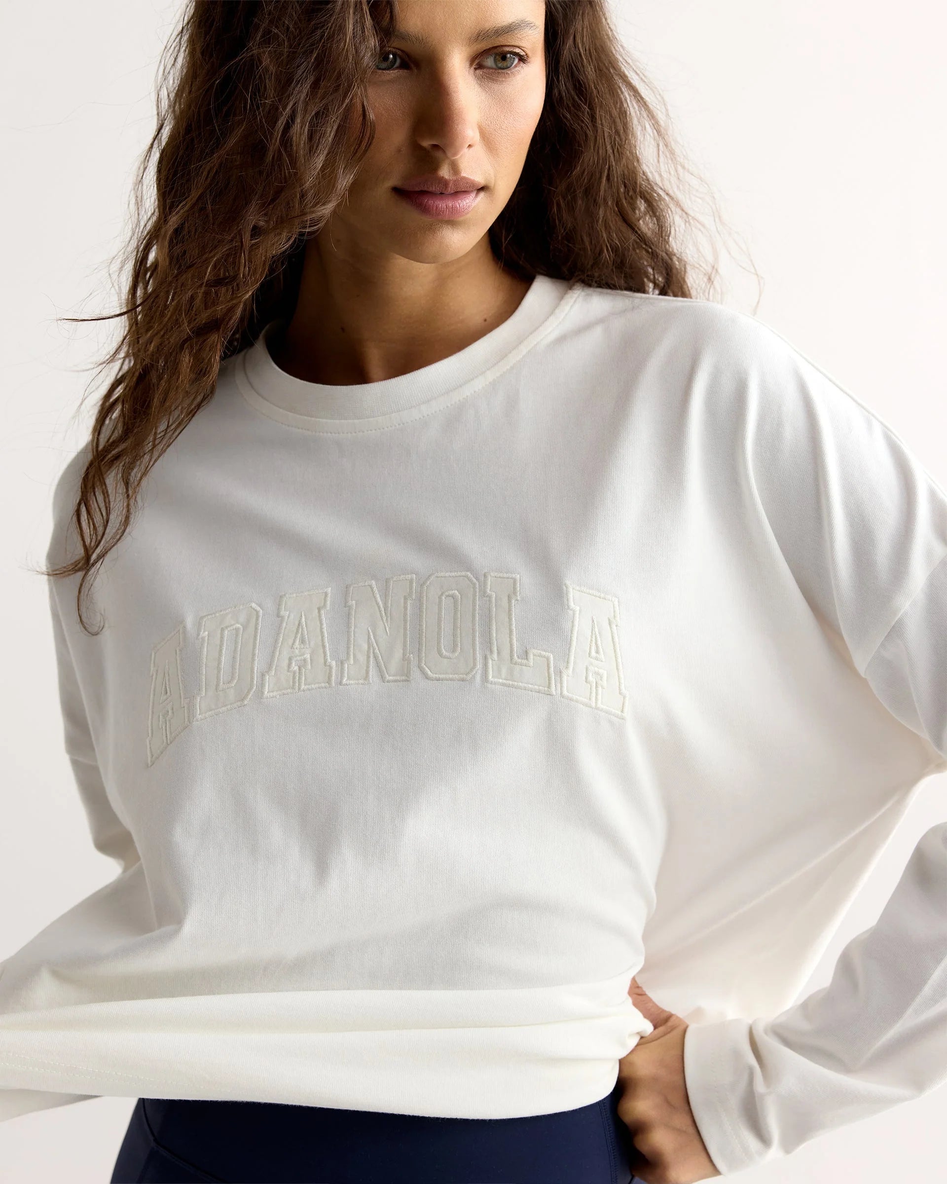 Varsity Long Sleeve Drop Shoulder T-shirt - White/Marshmallow White
