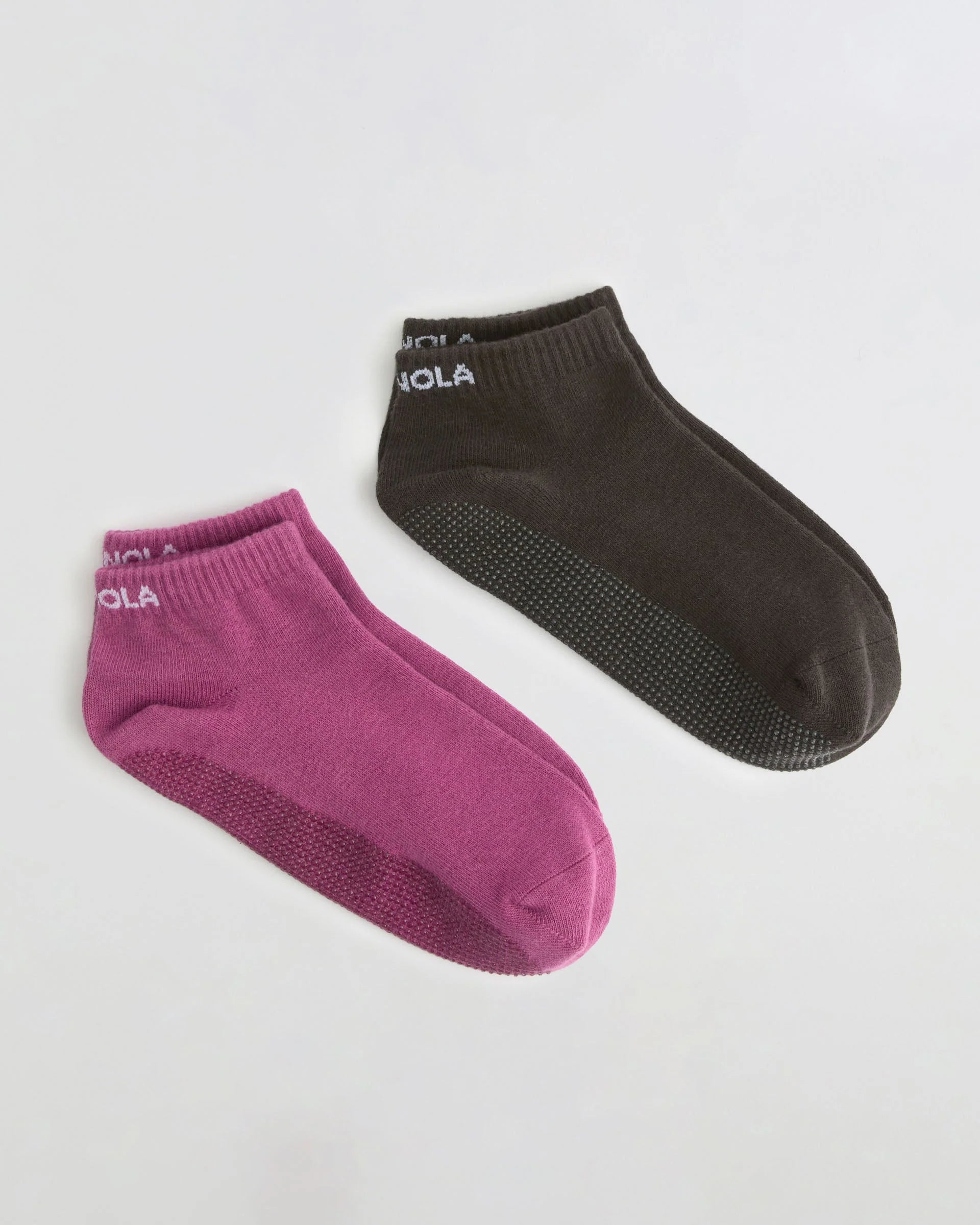 2 Pack Pilates Grip Socks - Coffee Bean/Deep Pink