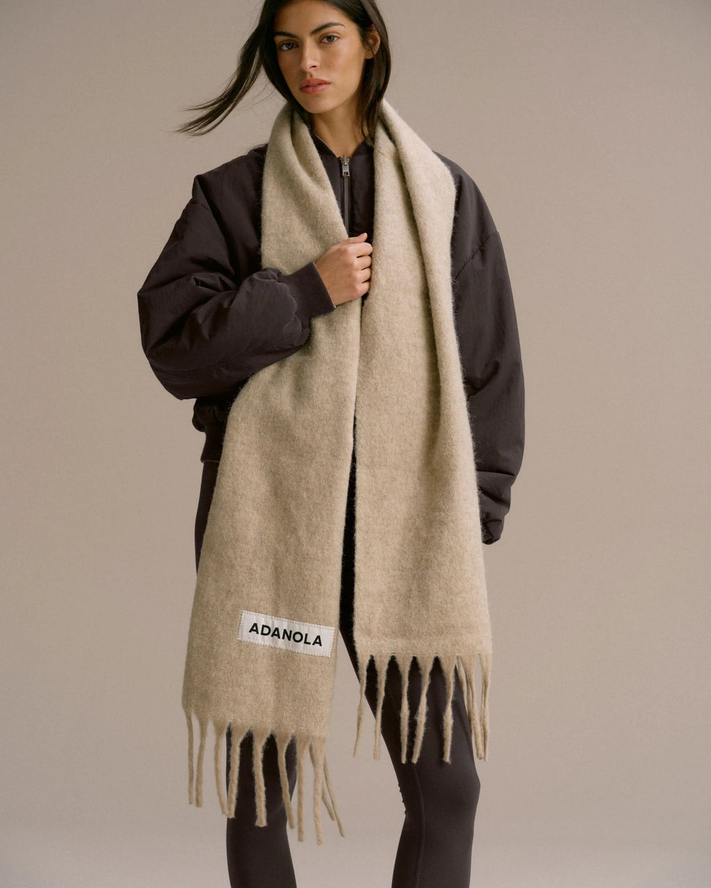 Wool Blend Brushed Scarf - Stone