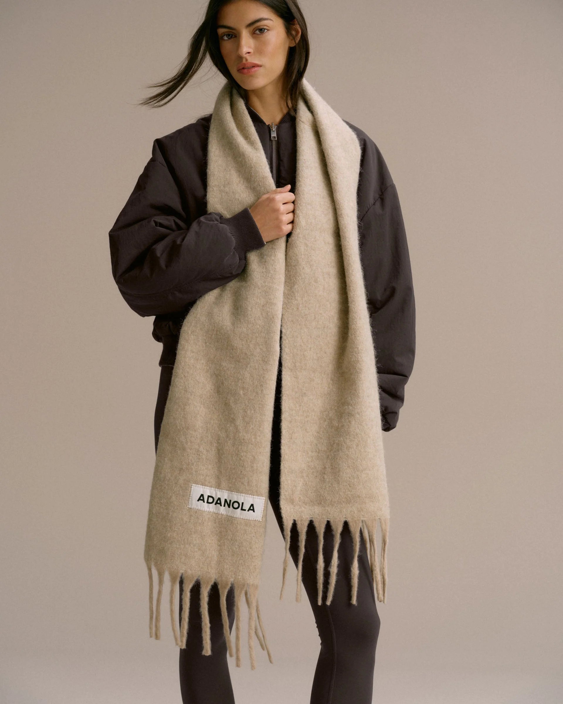 Wool Blend Brushed Scarf - Stone