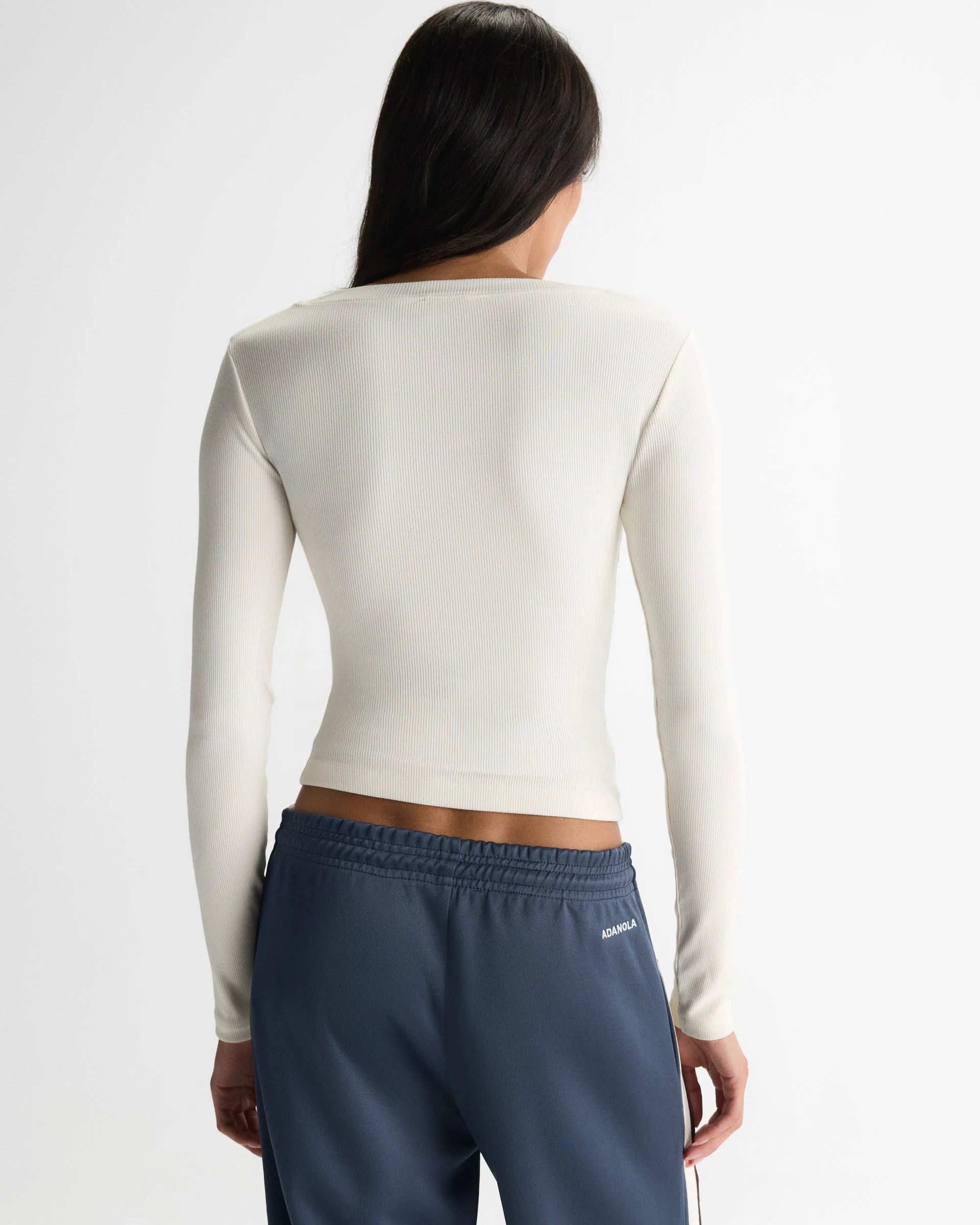 Soft Modal Rib Scoop Neck Long Sleeve Top - Marshmallow White