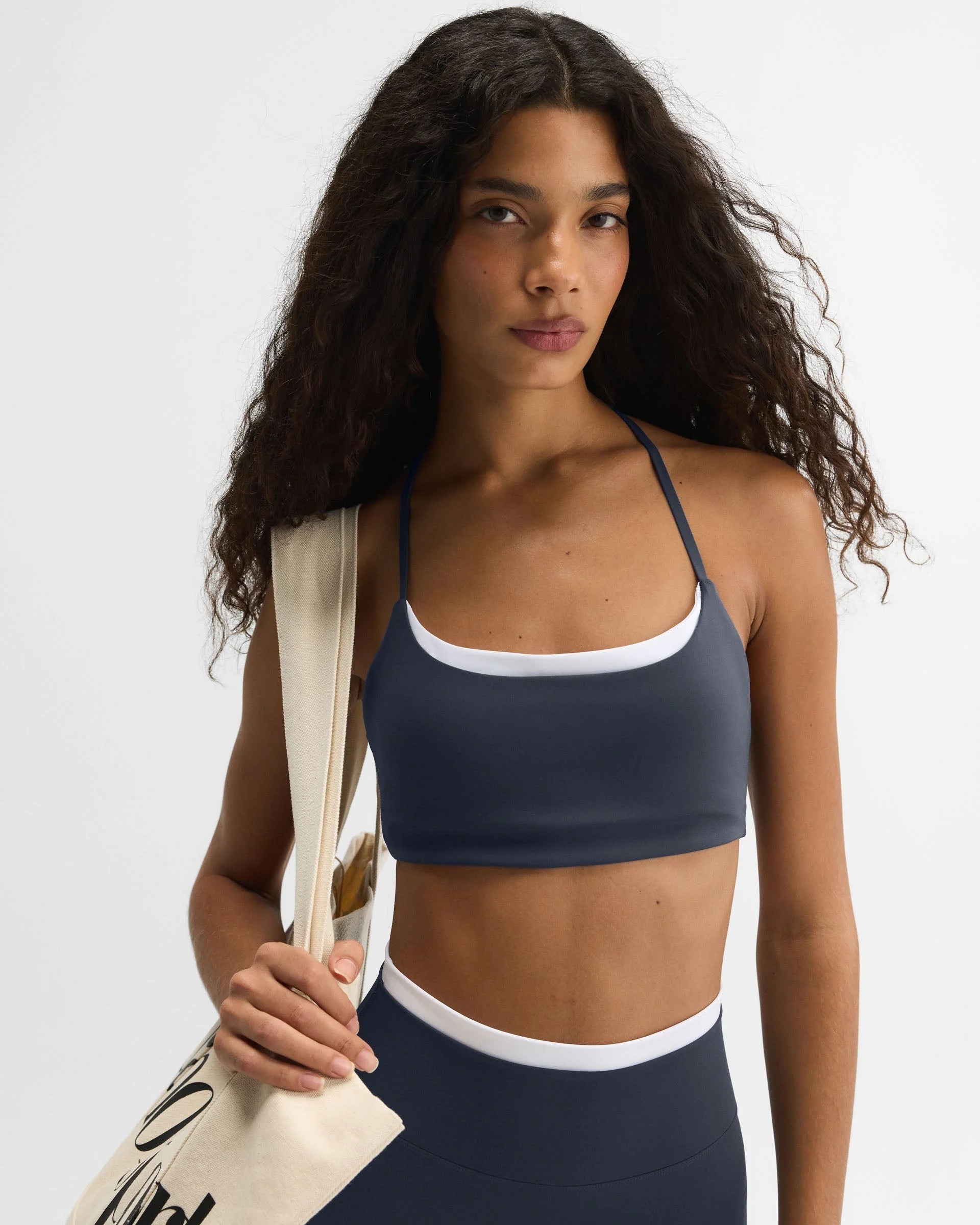 Ultimate Halter Double Layer Bra - Midnight Blue/White