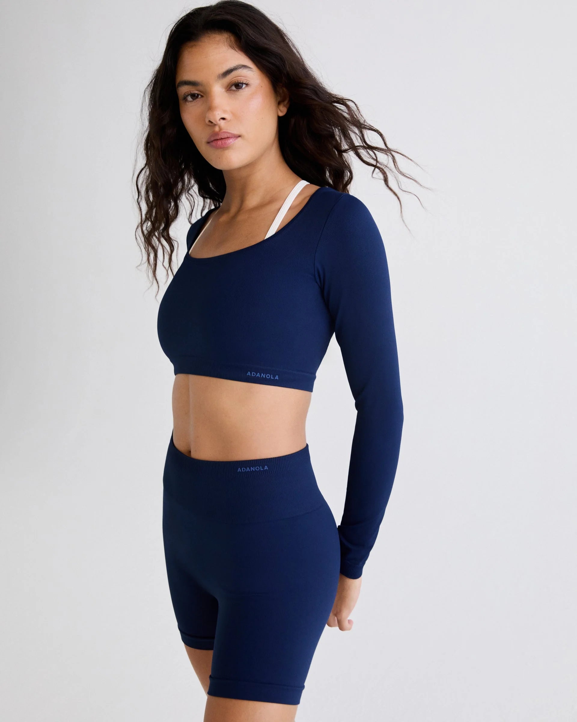Classic Seamless Open Back Long Sleeve Top - Navy Blue