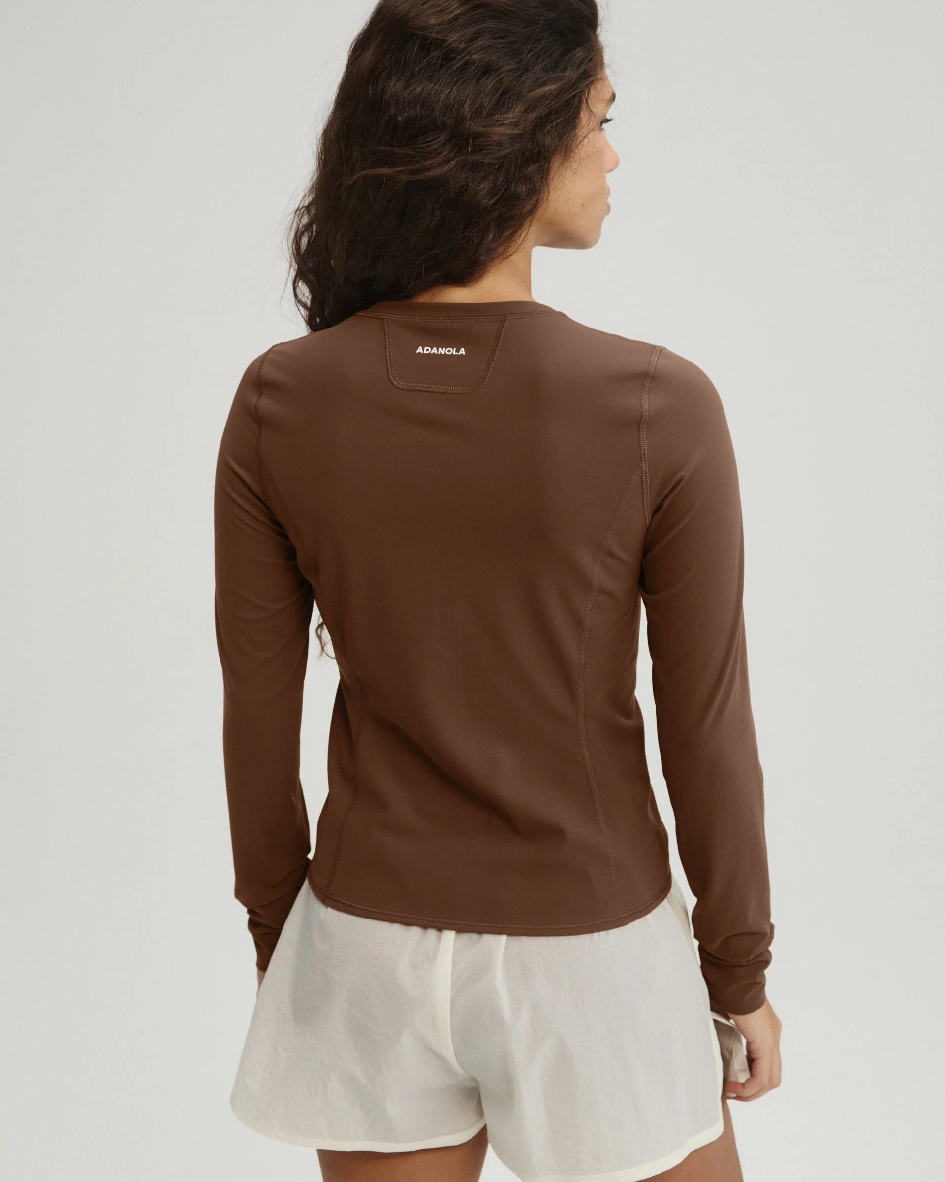 Panelled Long Sleeve Top - Mocha Brown