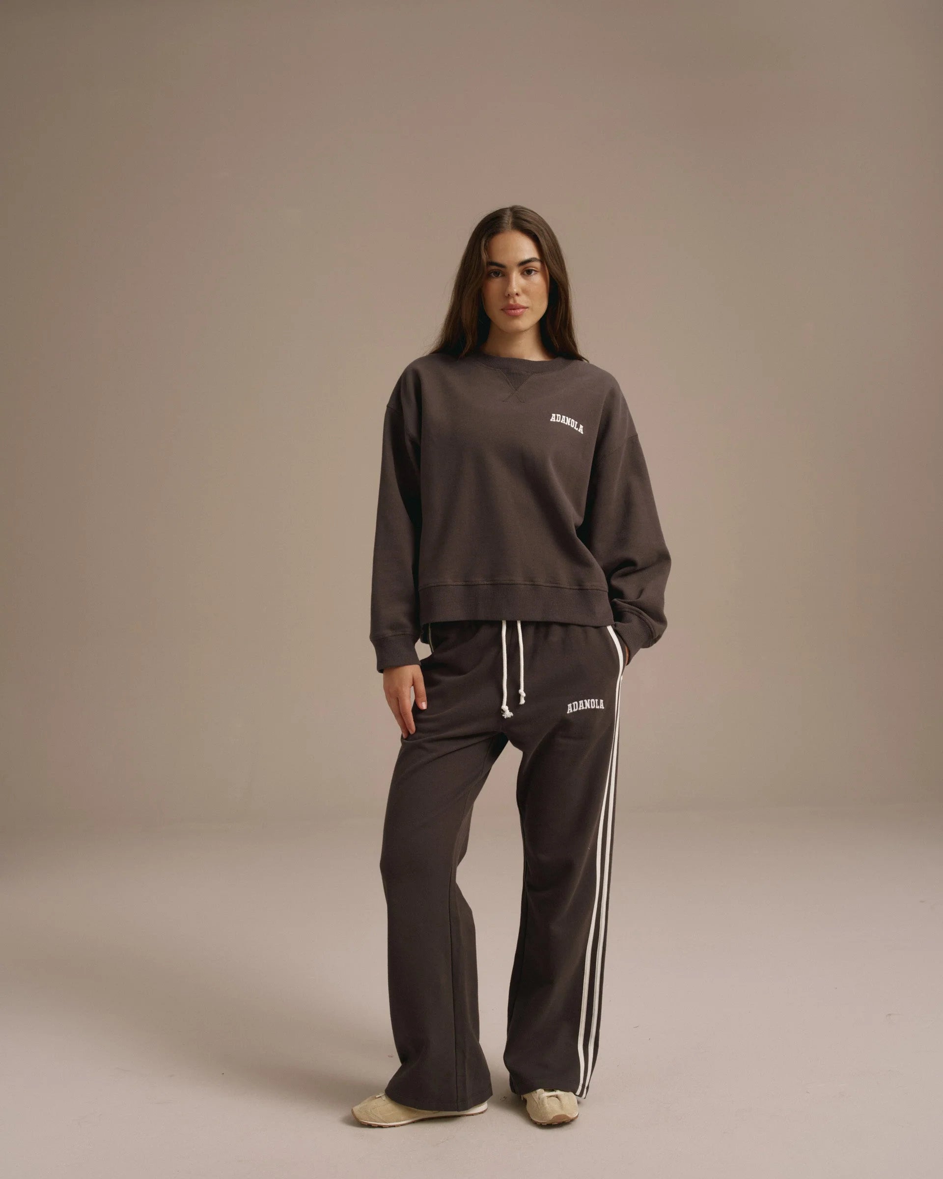 Varsity Loose Fit Sweatshirt - Coffee Bean/Marshmallow White