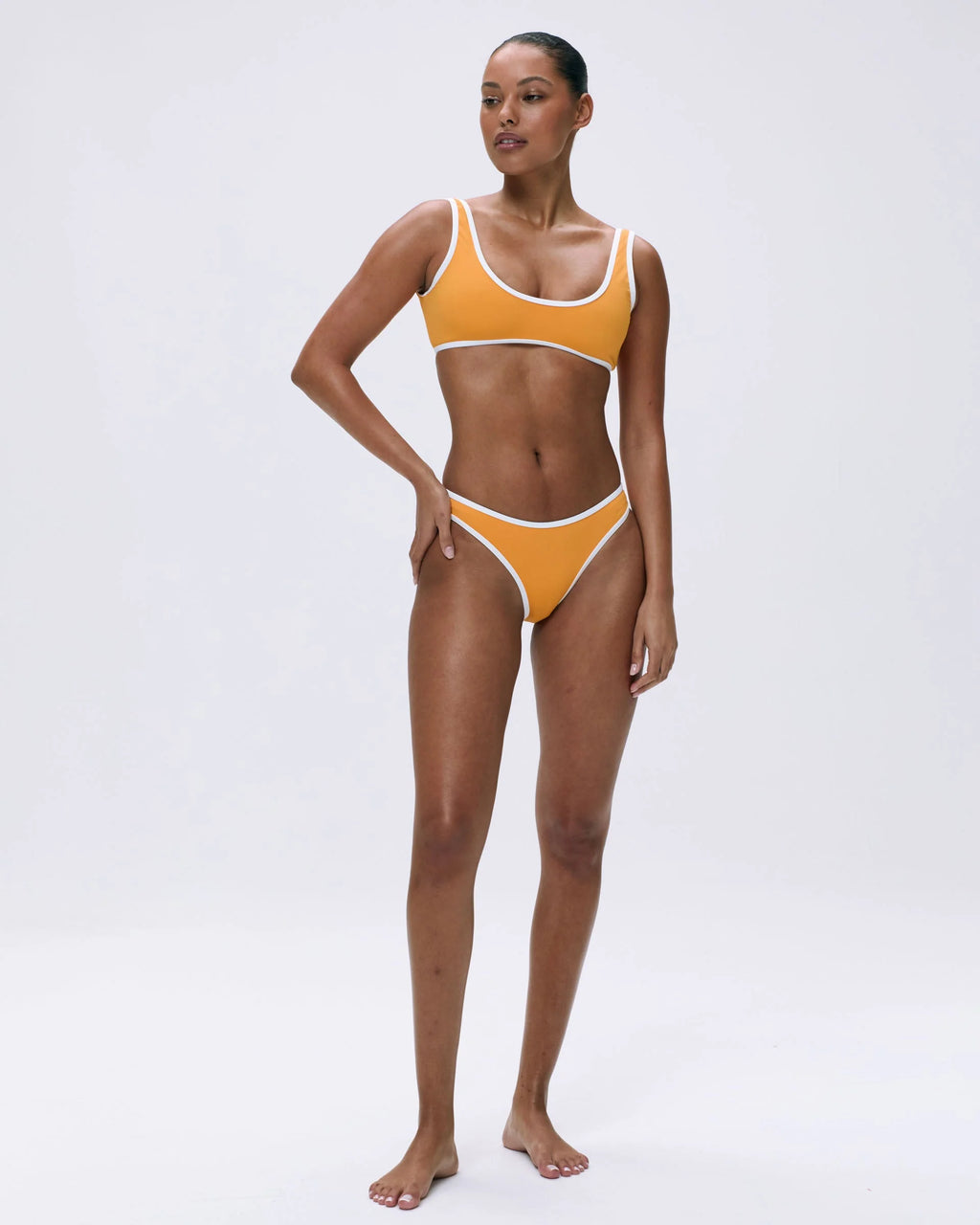 Contrast Scoop Bikini Top - Mango Orange/Marshmallow White