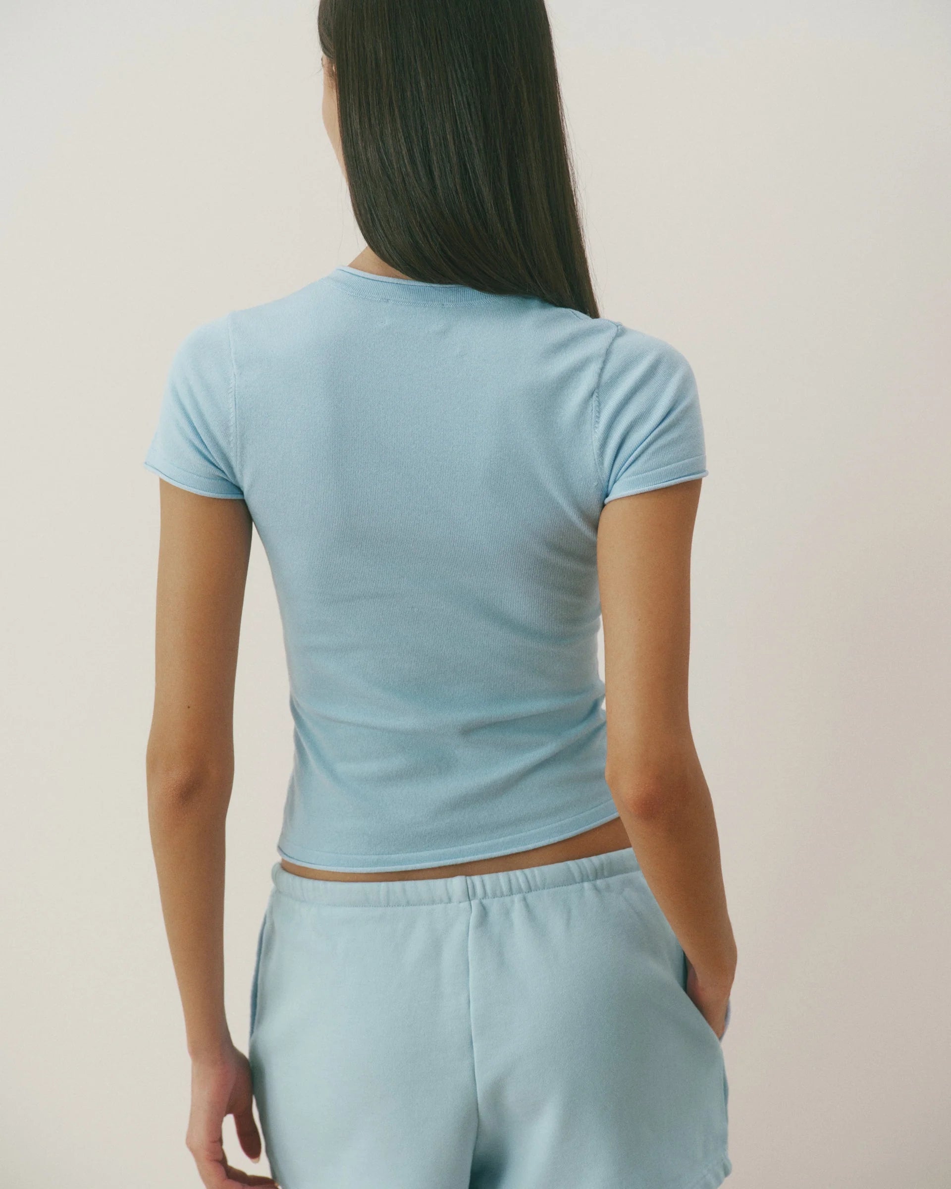 Varsity Knit Crew Neck T-shirt - Light Breeze Blue