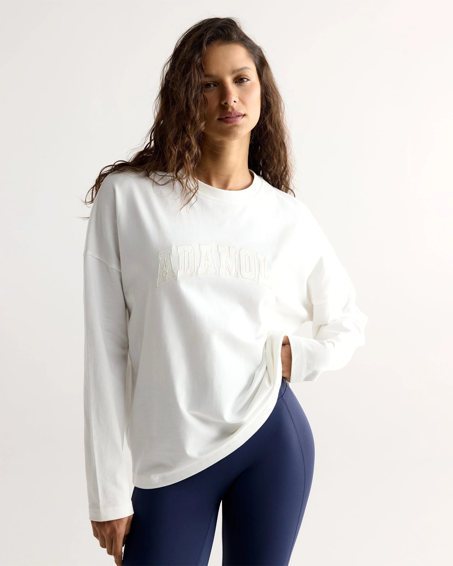 Varsity Long Sleeve Drop Shoulder T-shirt - White/Marshmallow White