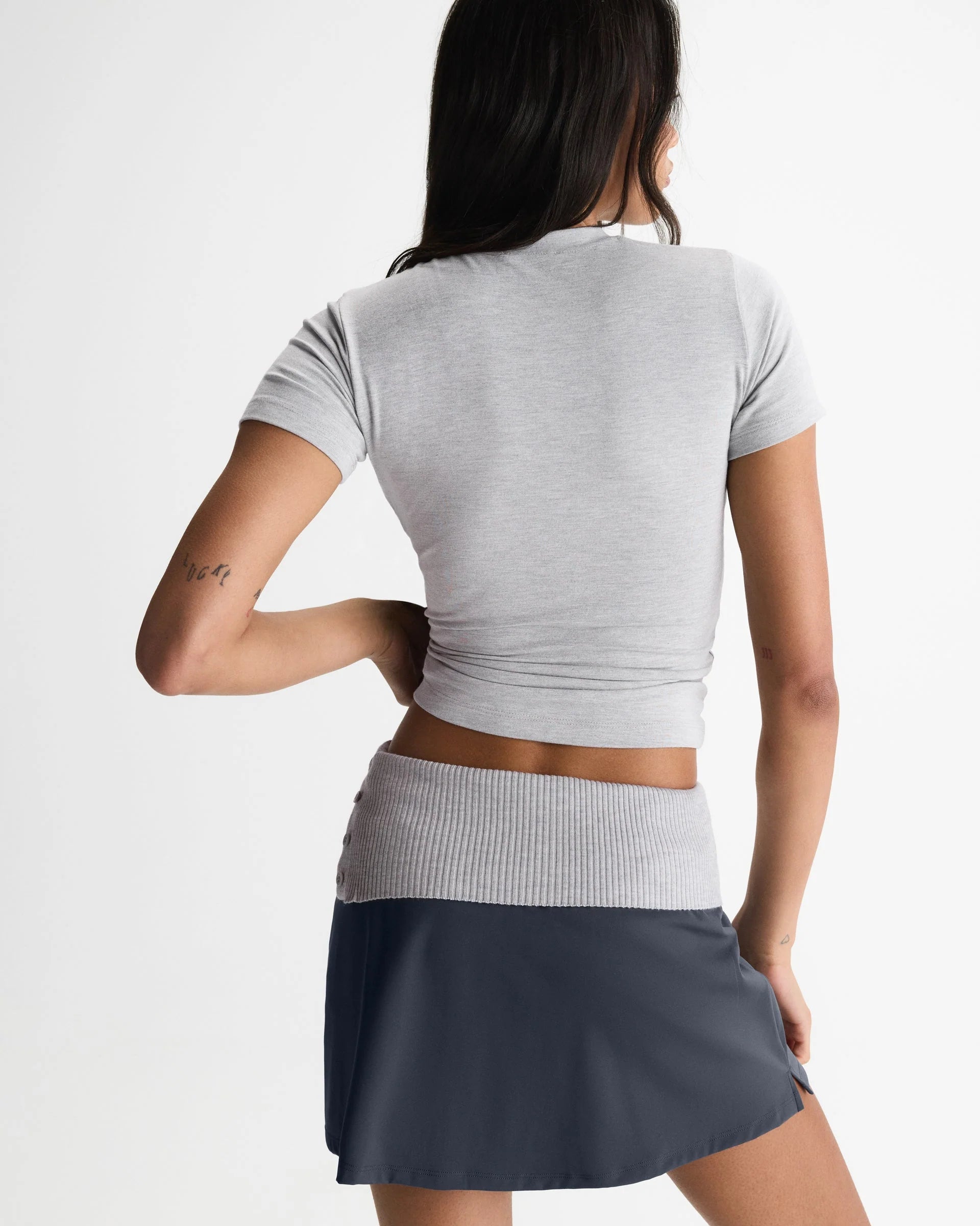 Soft Modal Short Sleeve Top - Light Grey Melange