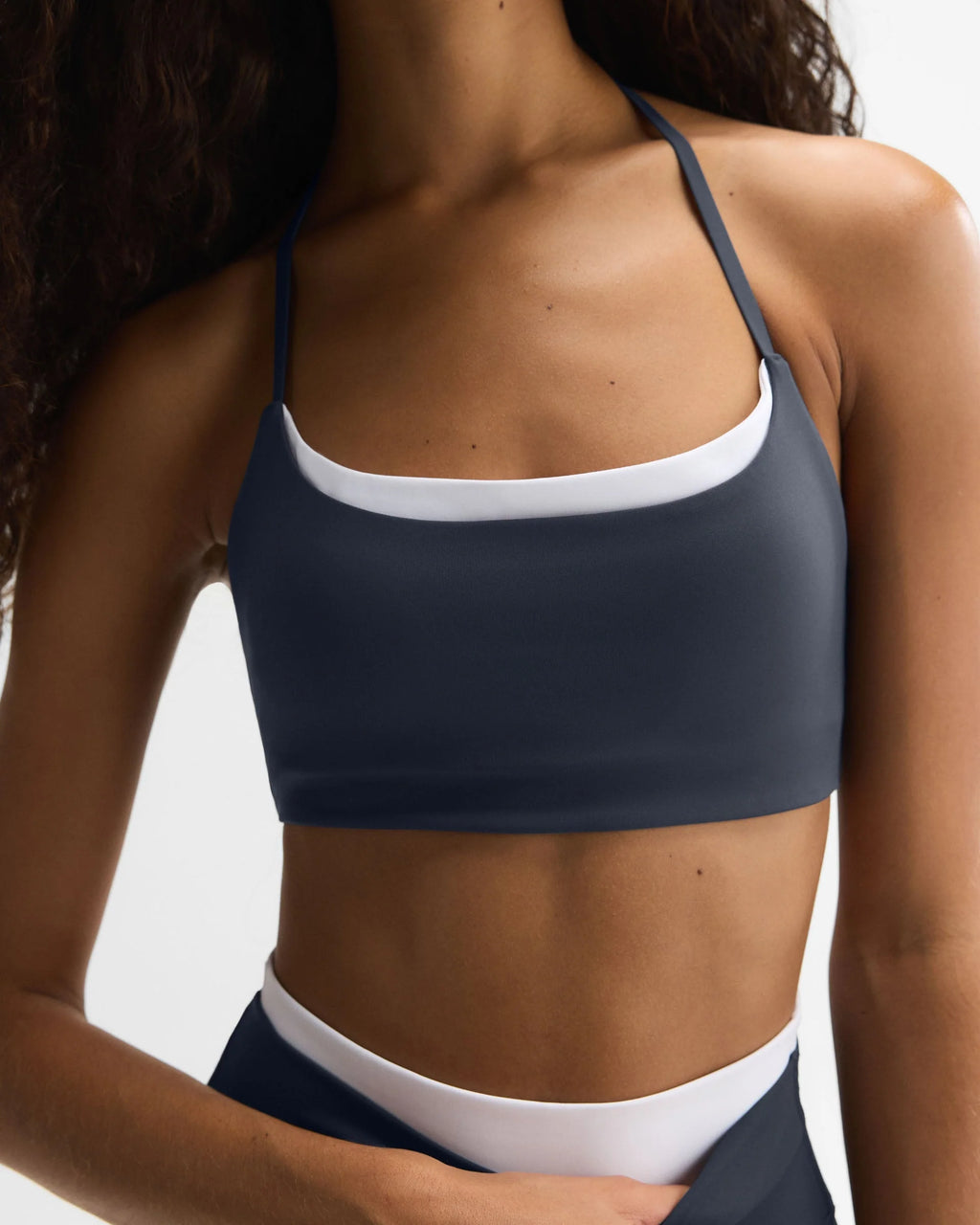 Ultimate Halter Double Layer Bra - Midnight Blue/White