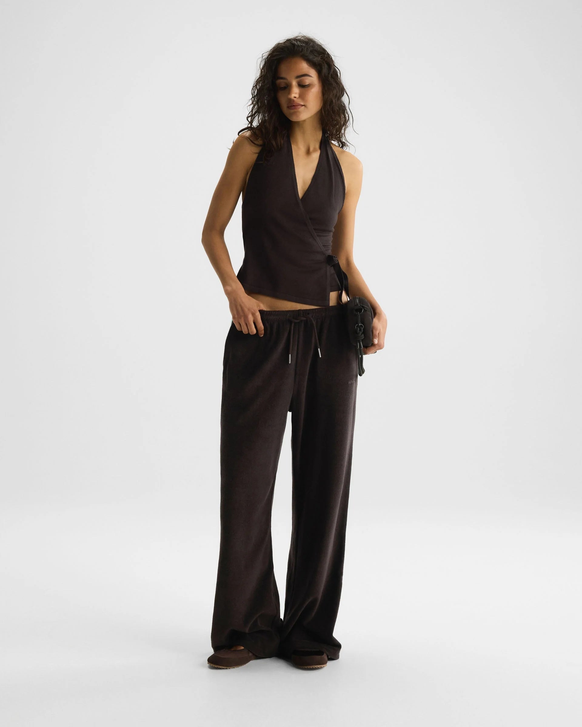 Fine Gauge Knit Halter Neck Top - Coffee Bean