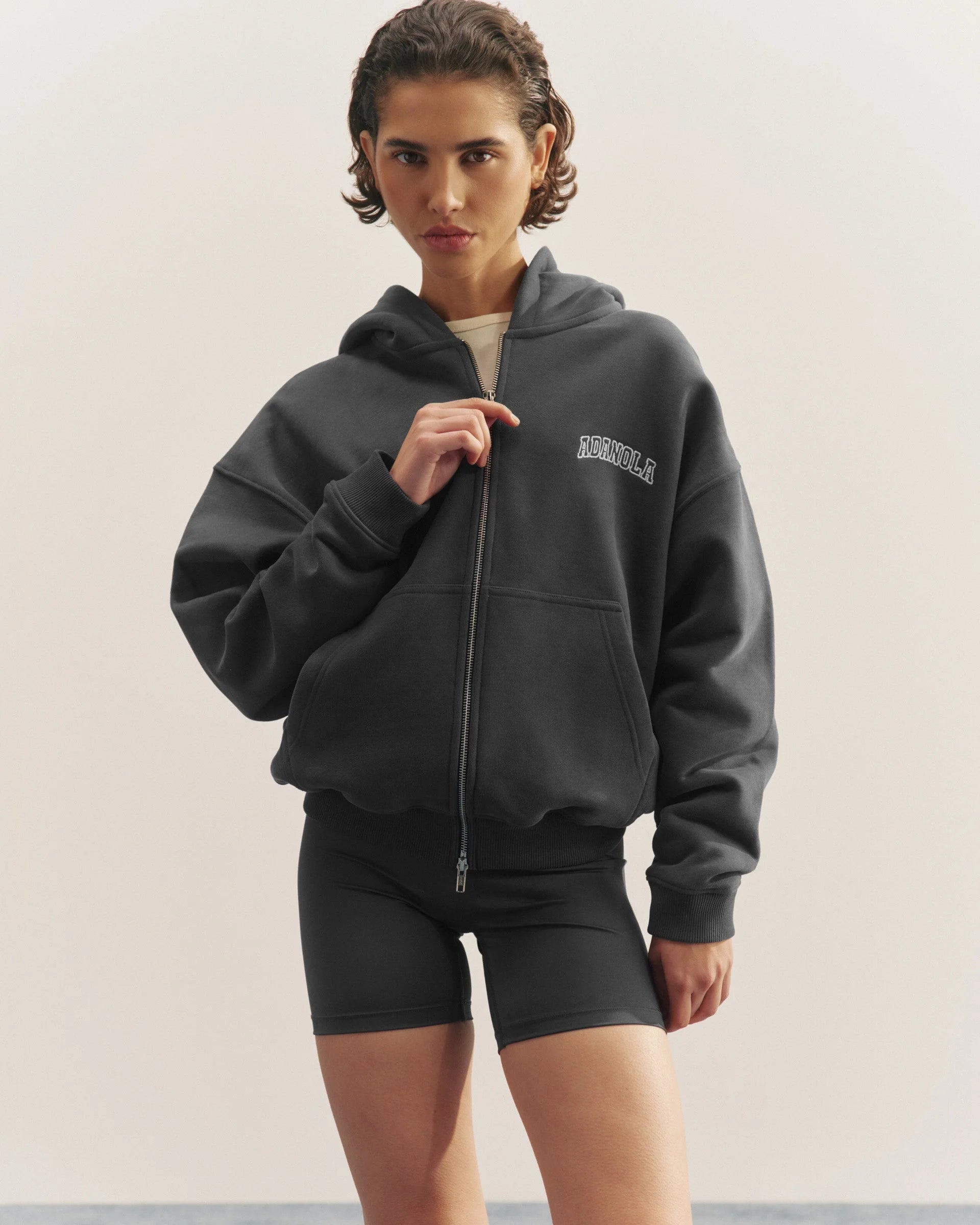 Varsity Relaxed Full Zip Hoodie - Graphite Grey