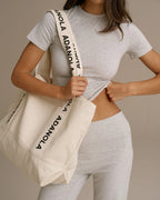 Branded Strap Tote Bag - Cream/Black