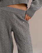 Cable Knit Straight Leg Trousers - Dark Grey Melange