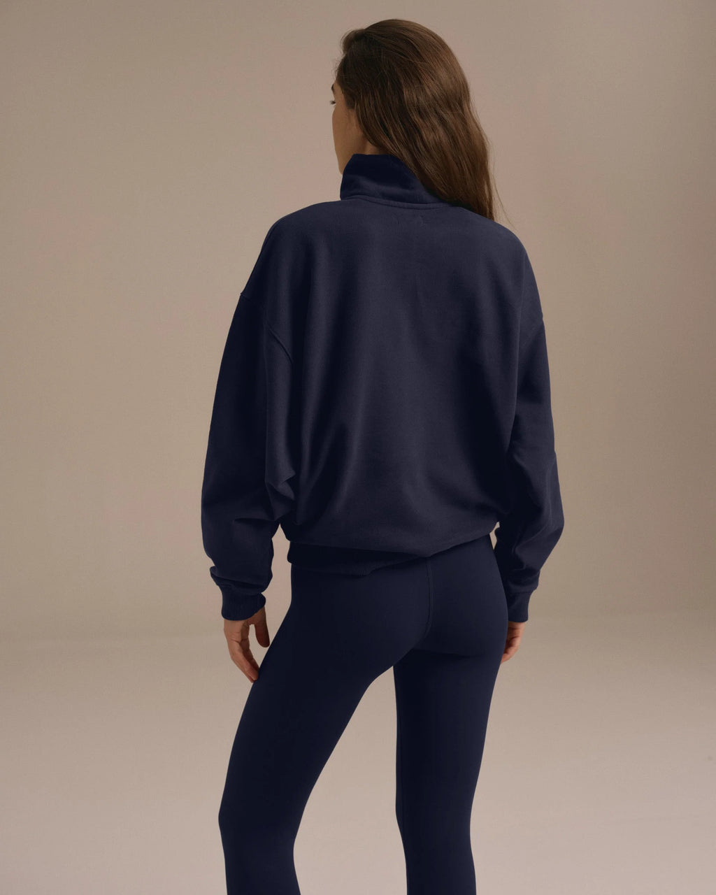 Varsity Oversized Funnel Neck Zip Sweatshirt - Navy Blue