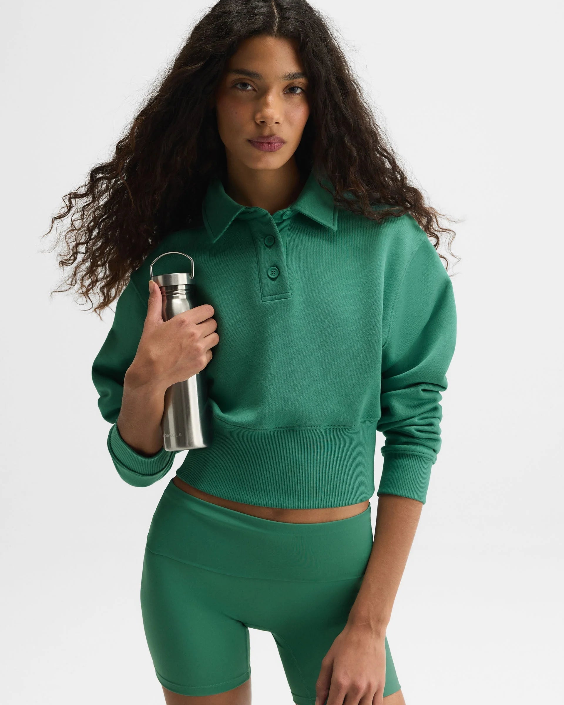 Jersey Cinched Waist Polo Sweatshirt - Eucalyptus Green