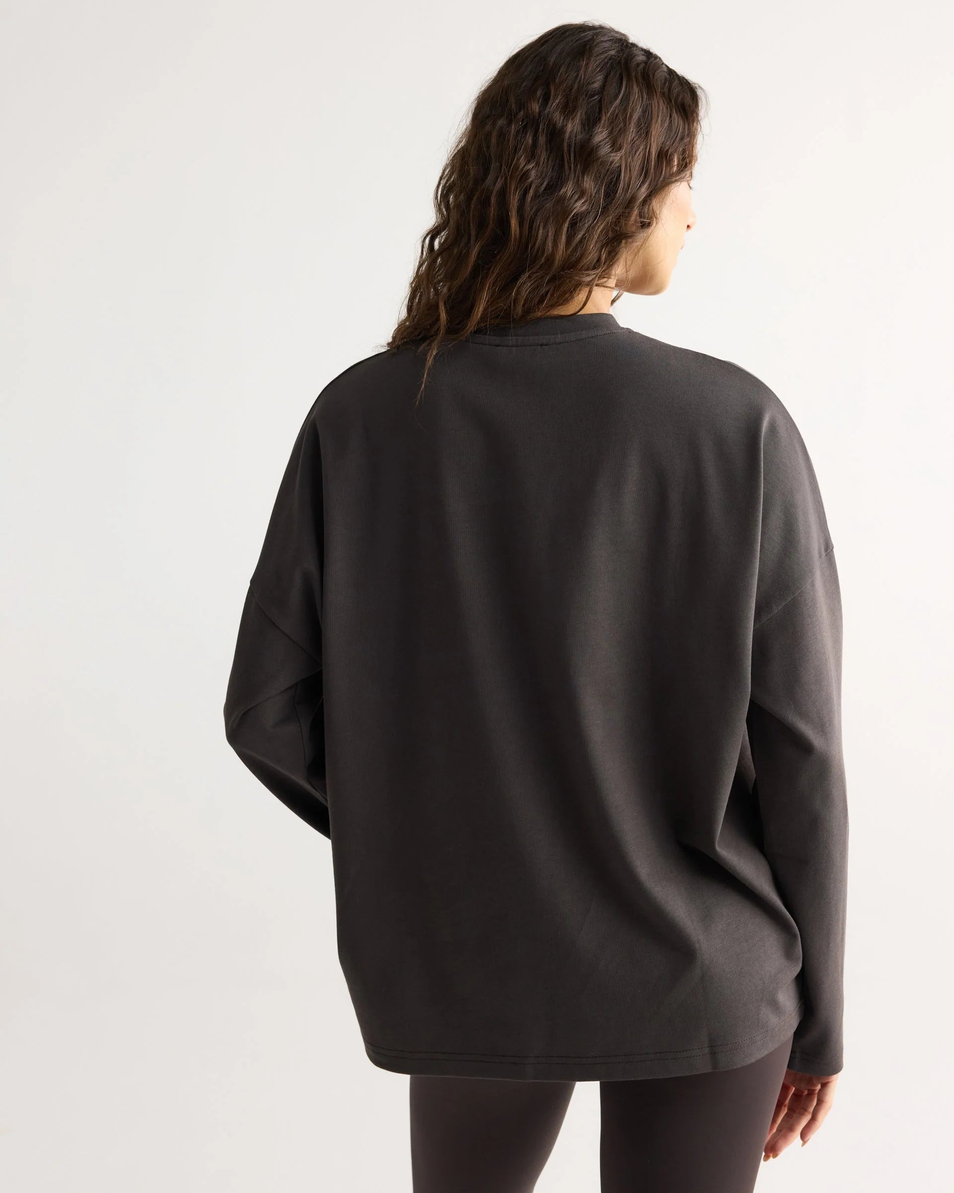 Varsity Long Sleeve Drop Shoulder T-shirt - Coffee Bean/White