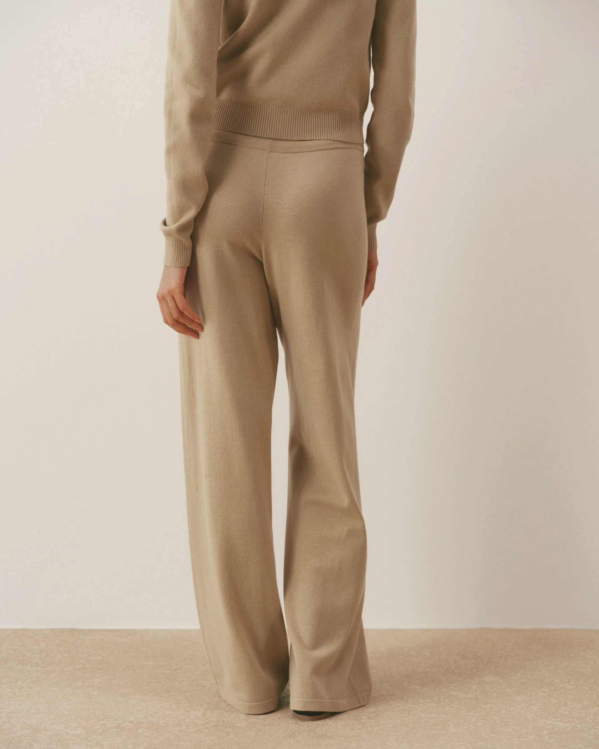 Knit Low Rise Straight Leg Pants - Almond