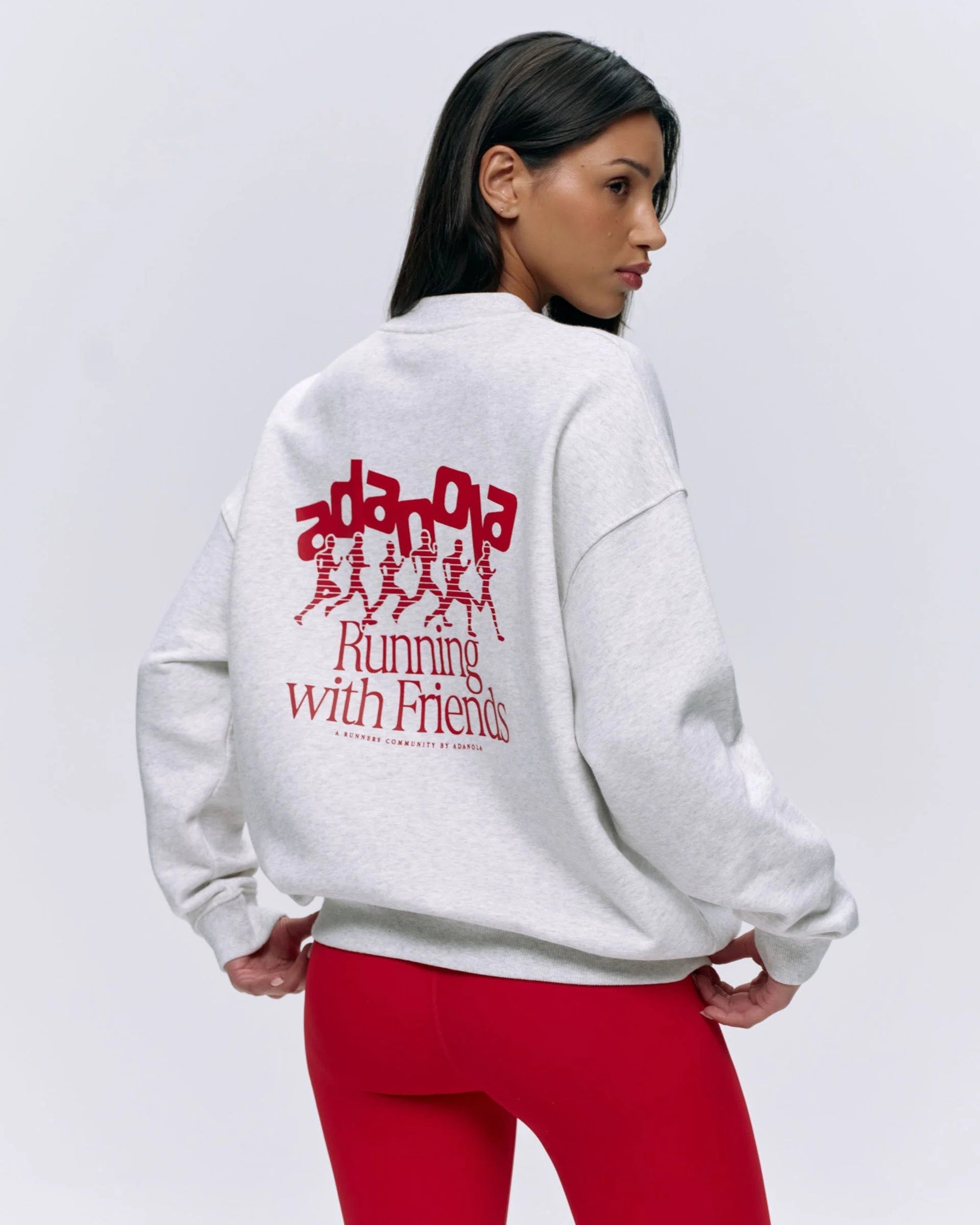 Runners Oversized Sweatshirt - Light Grey Melange/Classic Red
