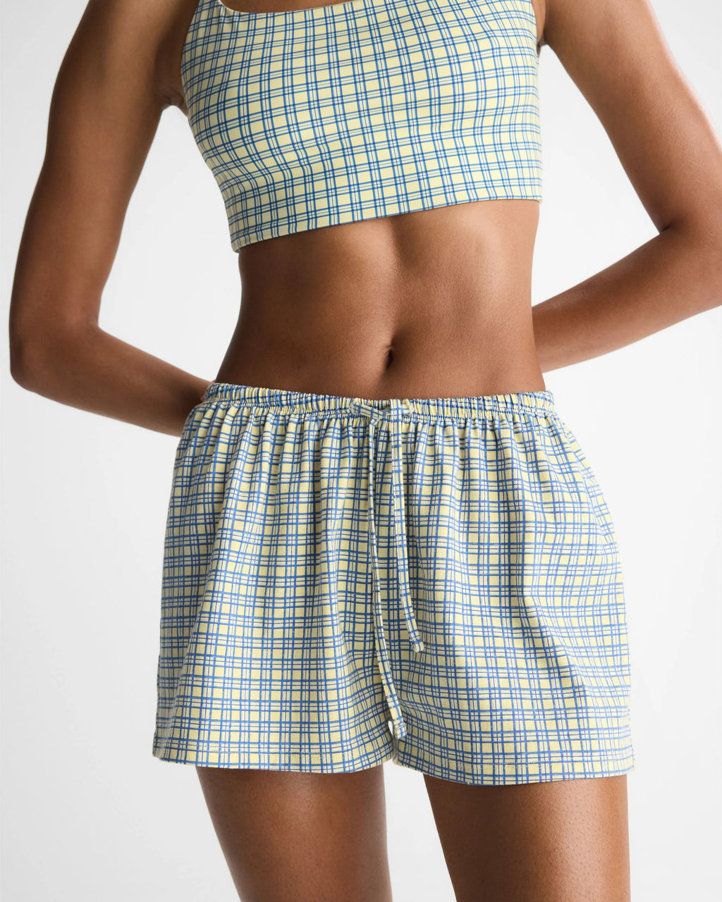 Checked Slub Lounge Shorts - Buttercream