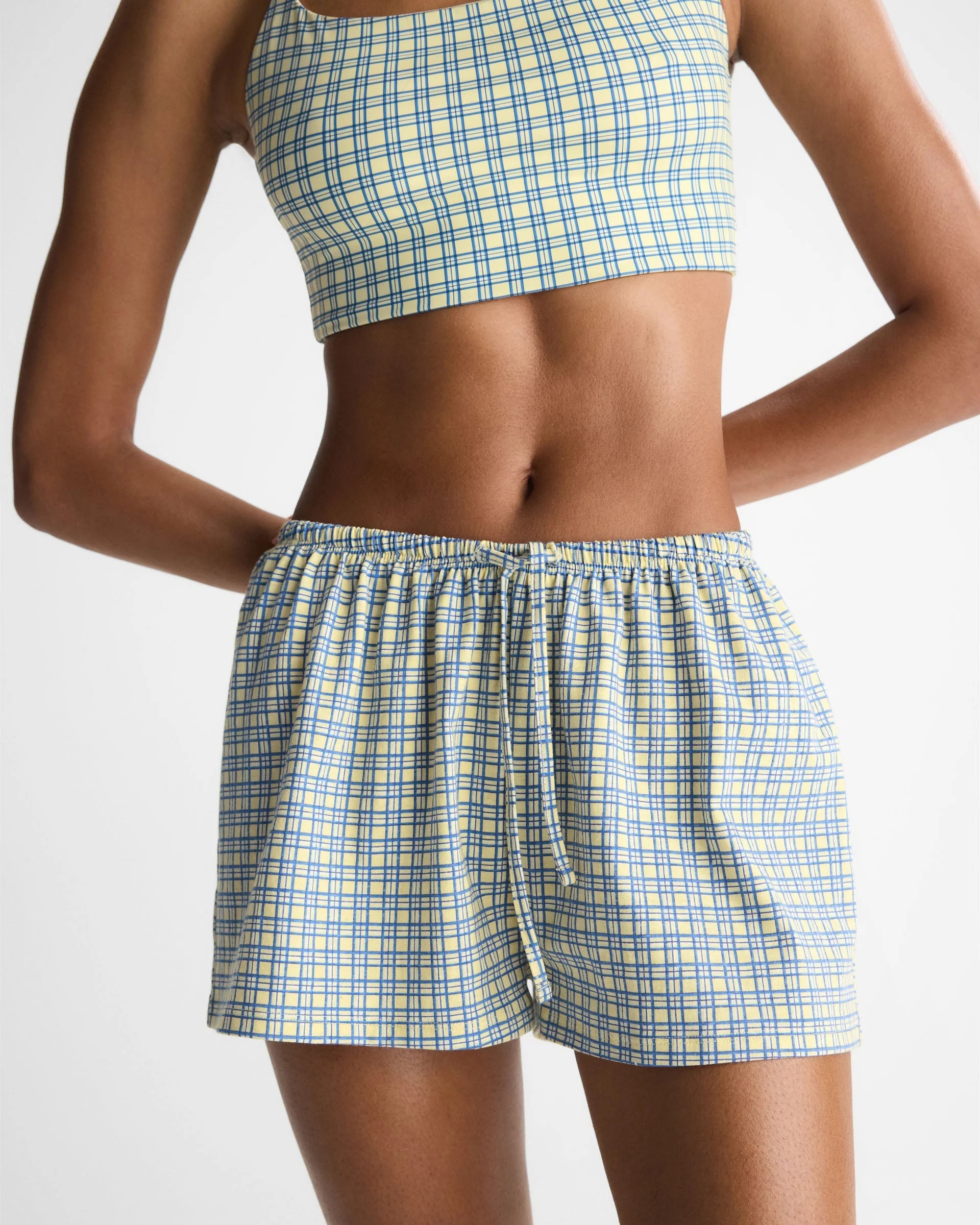 Checked Slub Lounge Shorts - Buttercream