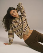 Knit Button Up Collar Sweatshirt - Pistachio Stripe