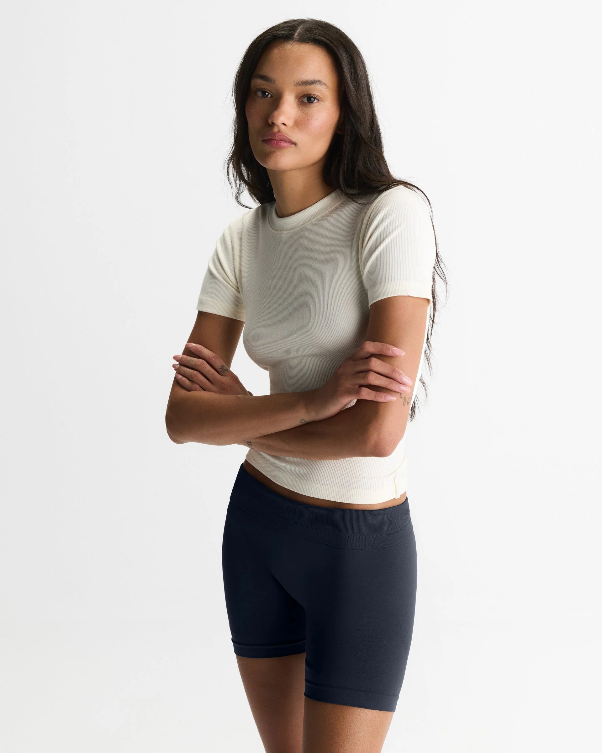 Soft Modal Rib Short Sleeve Top - Marshmallow White