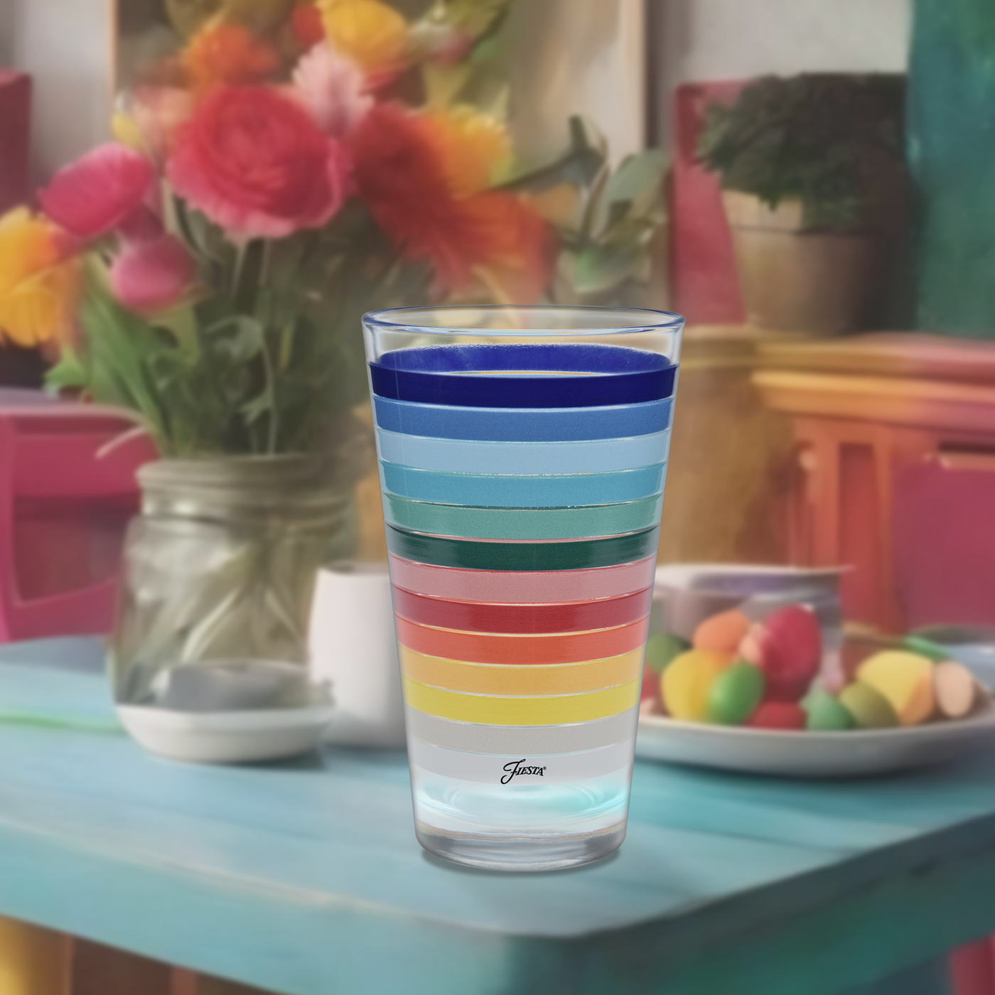 Retired 16 oz. All Colors Stripe Cooler Glass - Set of 4